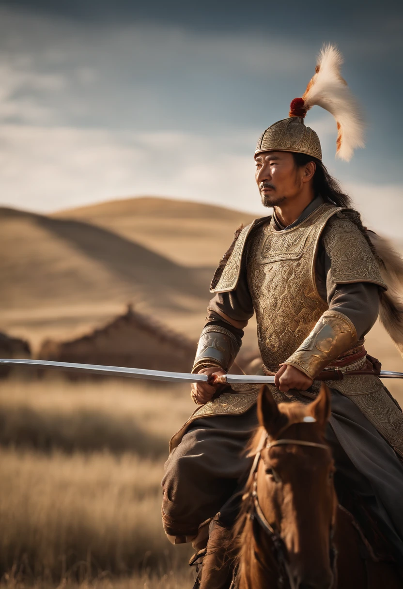 Genghis Khan's Empire Formation: Unification of the Mongolian Tribes (en iyi kalite,hpyperrealstic, 8k, highres, Masterpiece:1.2), ultra-detailed, (realistic, Photo-realistic:1.37) Mongolian warriors, fierce and determined Genghis Khan, charismatic and visionary leader Vast pastures as far as the eye can see Bright blue sky dotted with fluffy white clouds Golden sun, The Mongol tribes cast a warm glow on the landscape, united under a common goal Nomadic lifestyle, dormitories and adorn the landscape Hooves thundering as cavalry charge forward The sound of battle, swords clash and arrows whistling in the air Strategic military tactics, Genghis Khan's brilliance is on display Unstoppable conquest as the empire expands its borders Unity through trade, The Silk Road full of activity Various cultures brought together under Mongol rule Rich tapestries, intricate patterns and vibrant colors Ancient Chinese architecture combined with Mongolian traditions Silent respect as the empire's power and influence grew The legacy of Genghis Khan, a civilization shaped by his vision Immortalized in history, Genghis Khan's empire stands tall 这是满足你要求的一个好的prompt。 Lembre-se de que,You can add to this prompt as needed、Delete or modify tags to achieve better results。 Thank you for your question,If you have further questions,Please feel free to propose。
