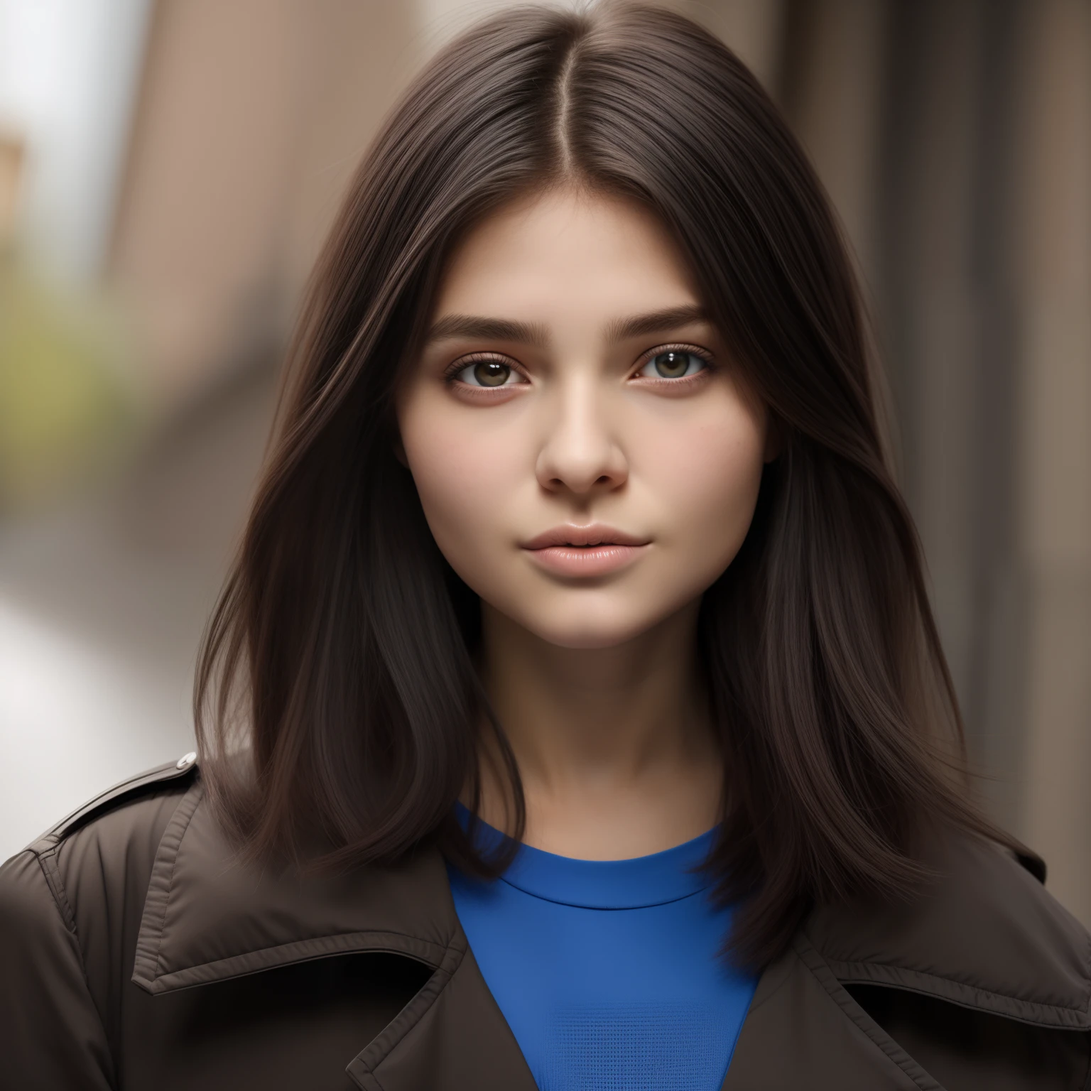 Jovem com cabelos castanhos escuros e camisa azul posando para uma foto, menina com cabelo castanho escuro, Retrato de um modelo bonito, jovem adolescente, perfect proportions fine face, heart-shaped face, modelo feminino bonito, jovem bonita, garota atraente do cabelo castanho escuro, jovem atraente, menina com cabelo castanho, modelo de rosto perfeito, centro de cabelos castanhos separados, Perfect Fine Proportions - Face, Maja Strojek 8k