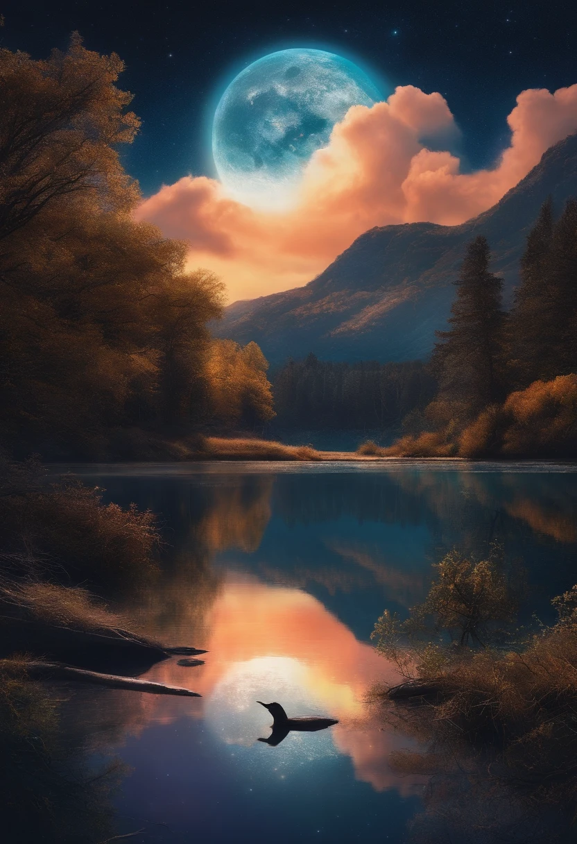 Fantastic、starrysky、Big Moon、shooting stars、lake、