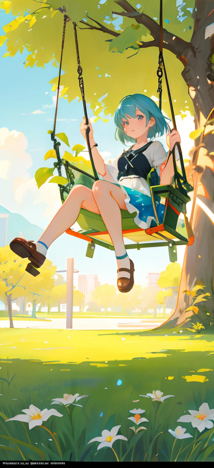 8K!!!!Ultra high quality!!Detail enhancement!!!There is a girl sitting on a swing in the park, Guviz, Guviz-style artwork, Loish et WLOP, A beautiful artwork illustration, Beautiful anime artwork, trending on cgstation, Guweiz in Pixiv ArtStation, Guweiz on ArtStation Pixiv, Beautiful anime art, Soft anime illustration