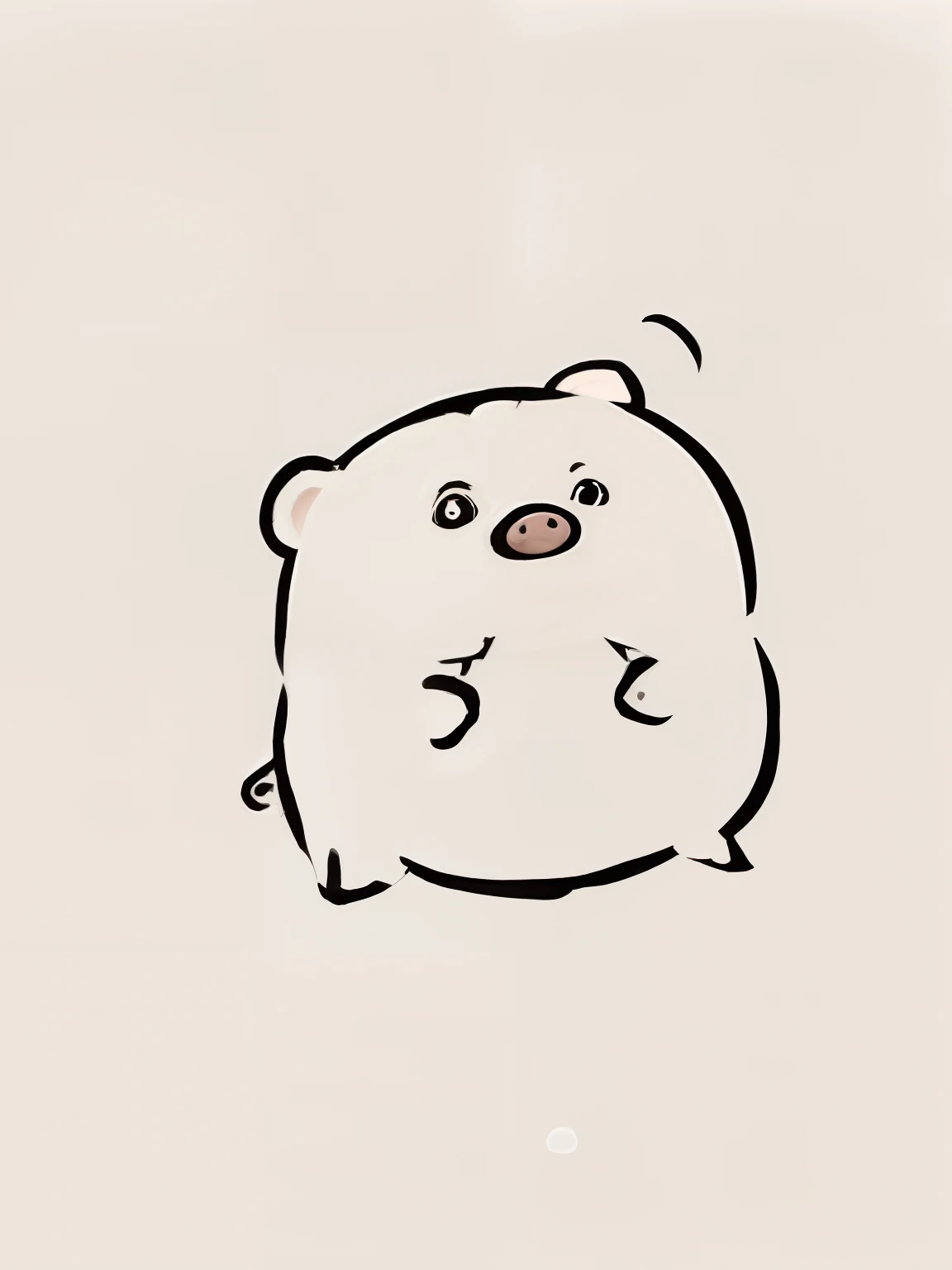 Close-up of the bear on paper, A pig, cute single animal, Pig pig pig, Cute:2, chunky, piggy, piglet, Half a pig Cute artwork, animal drawing, Cartoon Cute, happy wise. he has bouncy belly