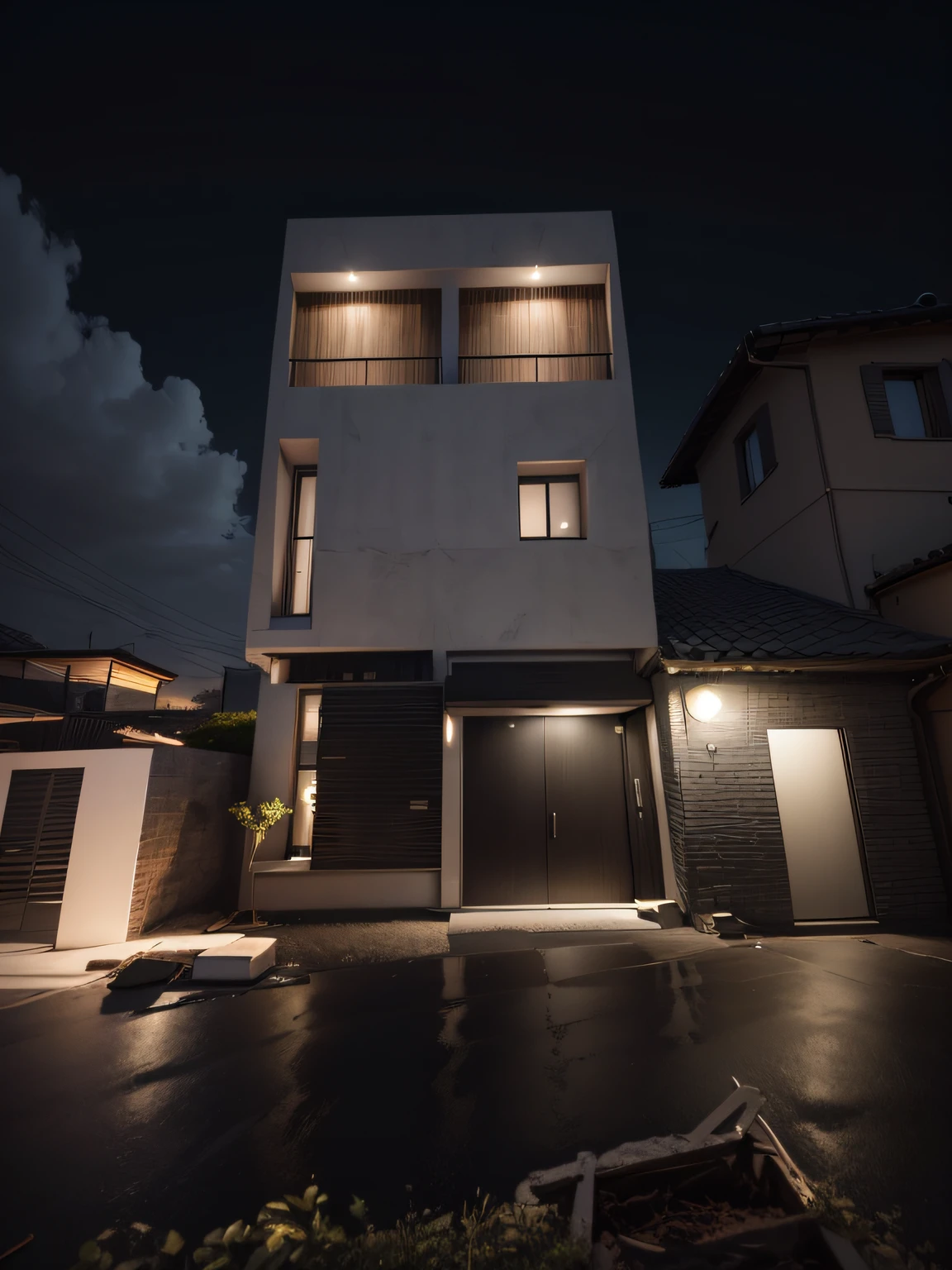 house with Italian marble front, black external wall.