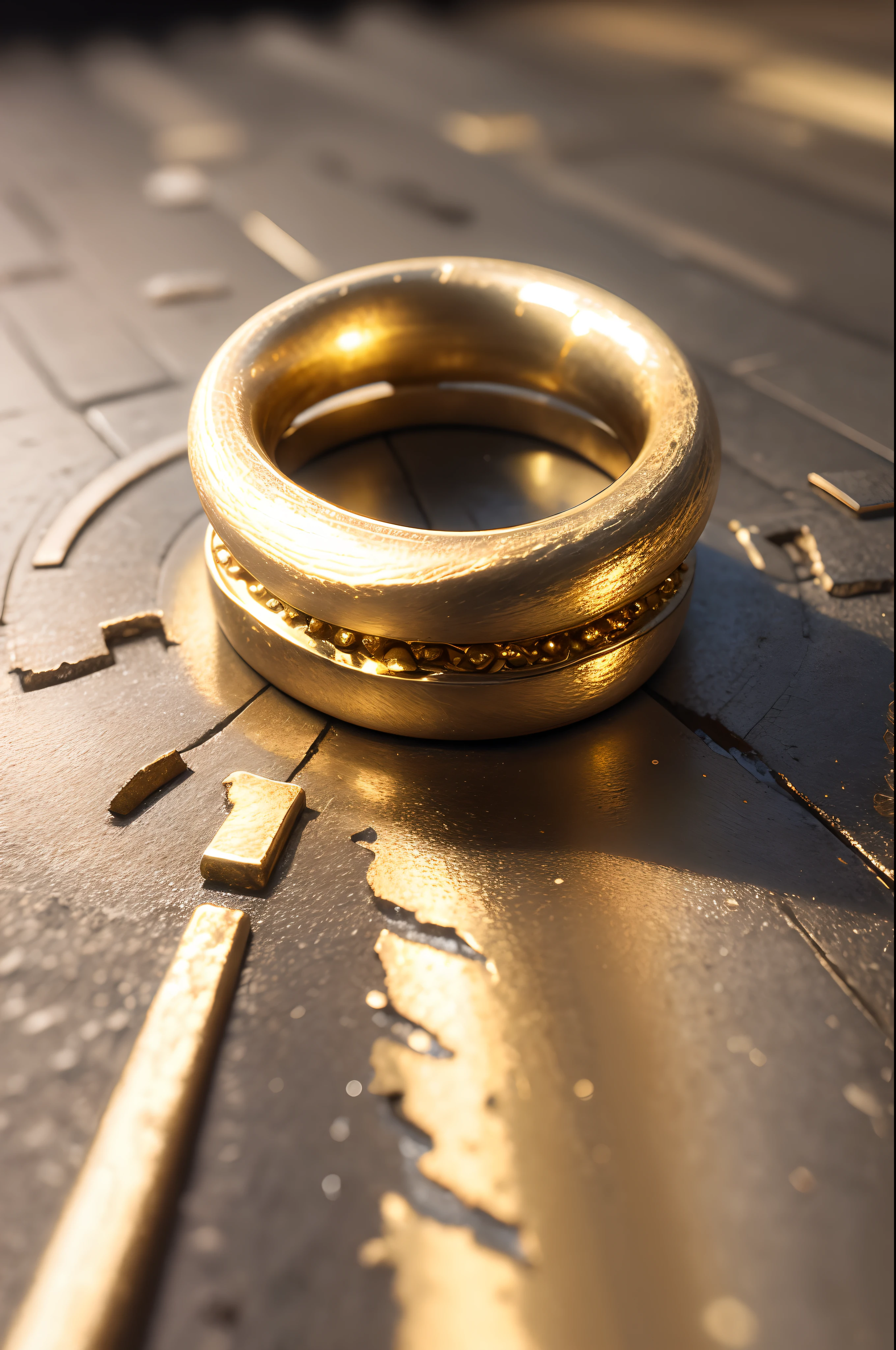 A gold ring dropped on the ground,metalictexture,the detail