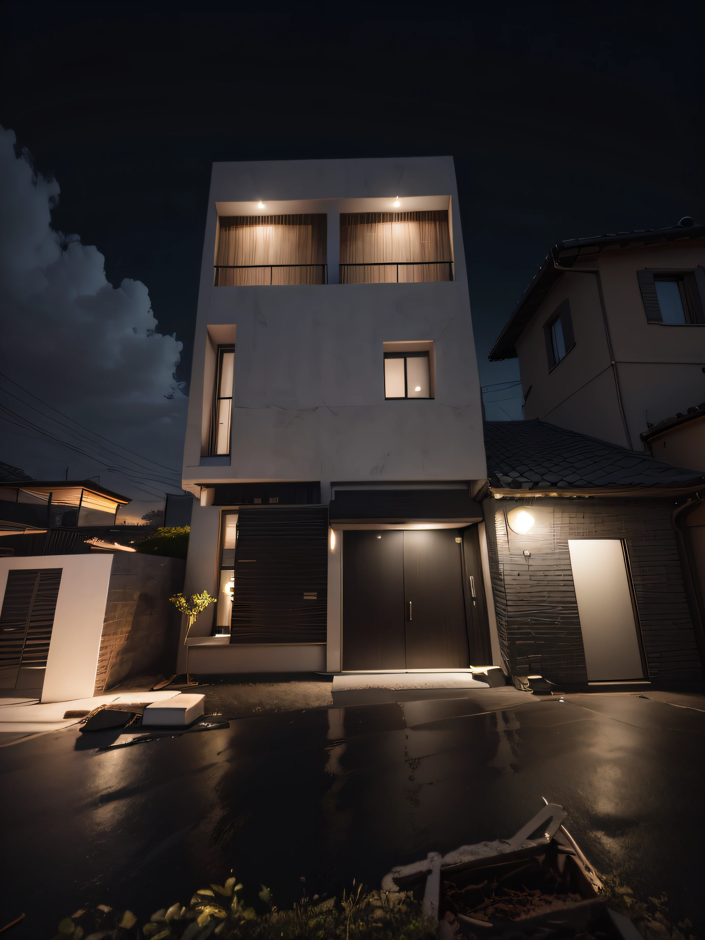 house with Italian marble front, black external wall.