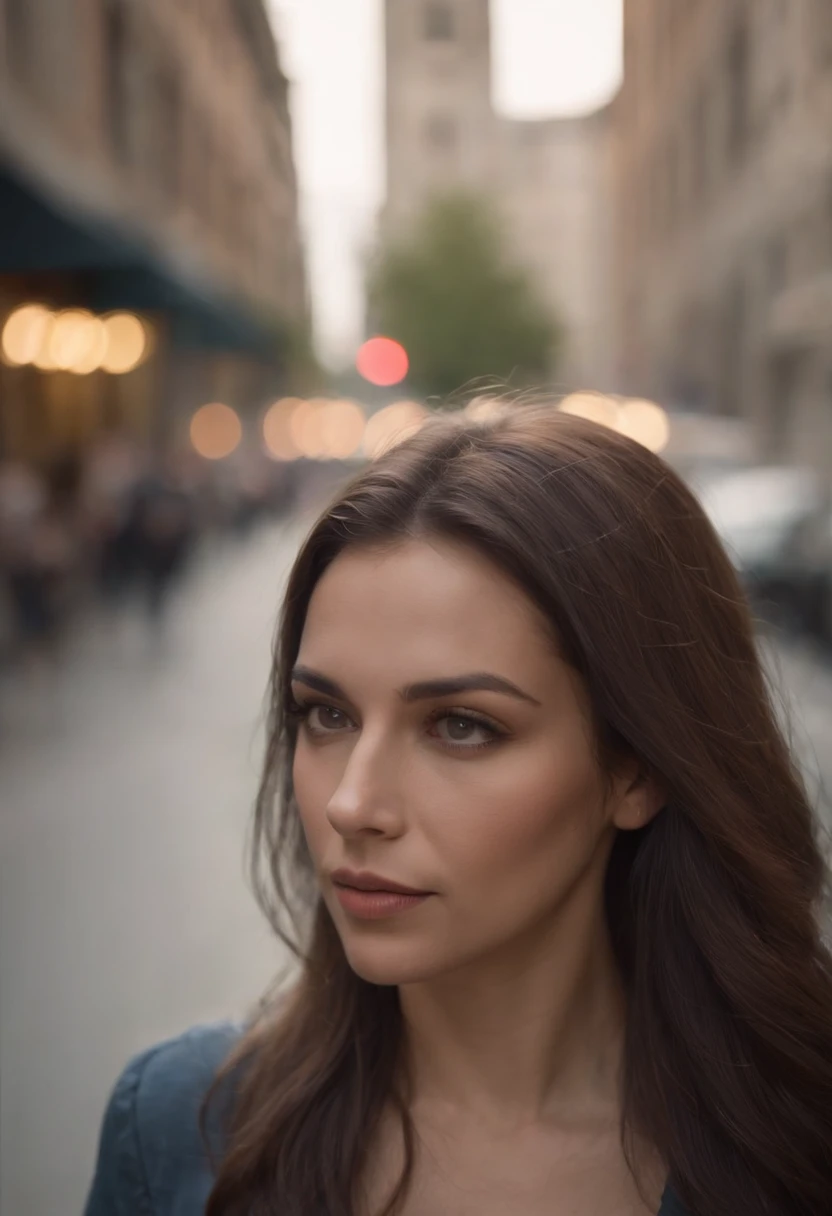 hispanic, long, flowing hair locks eyes in camera, Realstic, Film about suspense in the shadows, in a bustling city, cinematography, Photographie prise avec Arri, Photographie prise avec Canon, Photographie prise avec Fuji, Photographie prise avec Kodak, incredibly high detailed, re sharpness, specifics, professional lighting, film lighting, 35 mm, anamorphique, Lightroom, Film tography., ArtStation,