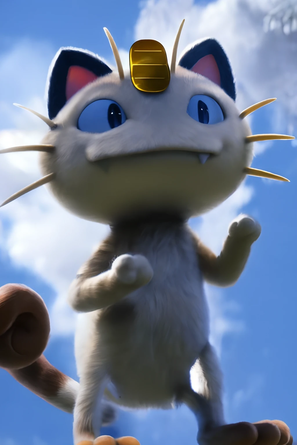((realistic)), ((photorealistic)),((high-res, masterpiece, best quality, cinema lighting)), masterpiece, best quality:1.2), upper body, solo, masterpiece, best quality, 4k, photograph, cinematic, modelshoo ,ultra realistic 8k cg, masterpiece, ((ultra detailed background, delicate pattern, intricate detail)), (highly detailed, fine details), best quality, (photorealistic:1.4), absurdres, RAW photo,masterpiece, best_quality, ((boy 1.3)), solo, realistic fur, detailed, (detailed fur, fur, furry body:1.2), (by ratte and nuzzo and kenket:0.7), ((Meowth 1.5)), pokemon, snaggletooth, smile, upper body, high quality, absurd res, photo manipulation, photography \(artwork\), detailed,standing on hind legs