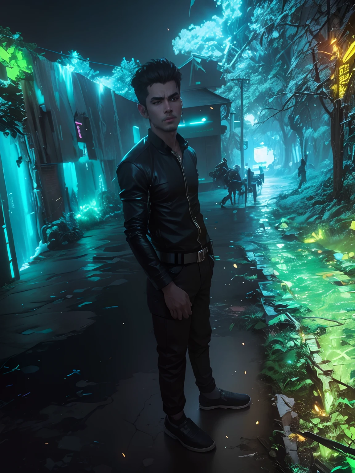 change background cyberpunk handsome boy, Action face, 8k, ultra Action
