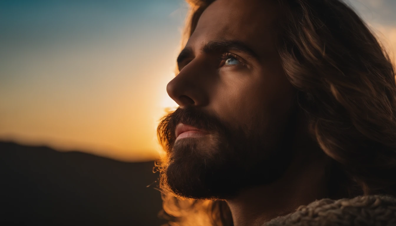 jesus by Harrington Mann, trending on pexels, happening, slight stubble, alan watts, asmongold, large highlights, shag cut, time shift, 1309988900, pentagon, vgbftk, skidding, trending on fiverr, complete disregard