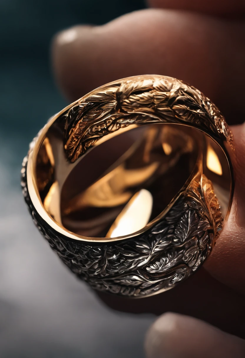 Metallic textured ring),Hyperrealism,Alexander Calde(r,Macro shot,Reflection shot,spotlight,The Lord of the Rings,reflection