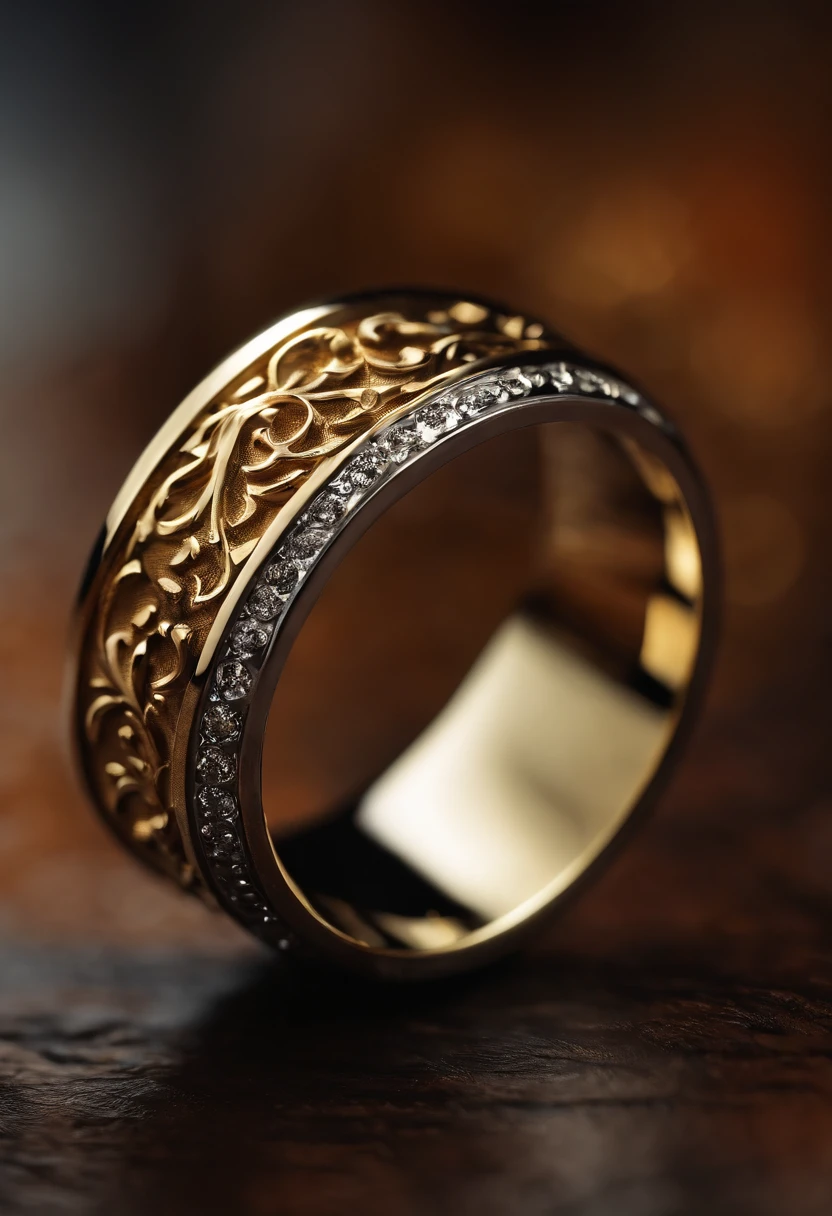 Metallic textured ring),Hyperrealism,Alexander Calde(r,Macro shot,Reflection shot,spotlight,The Lord of the Rings,reflection
