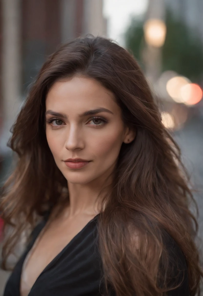 hispanic, long, flowing hair locks eyes in camera, Realstic, Film about suspense in the shadows, in a bustling city, cinematography, Photographie prise avec Arri, Photographie prise avec Canon, Photographie prise avec Fuji, Photographie prise avec Kodak, incredibly high detailed, re sharpness, specifics, professional lighting, film lighting, 35 mm, anamorphique, Lightroom, Film tography., ArtStation,