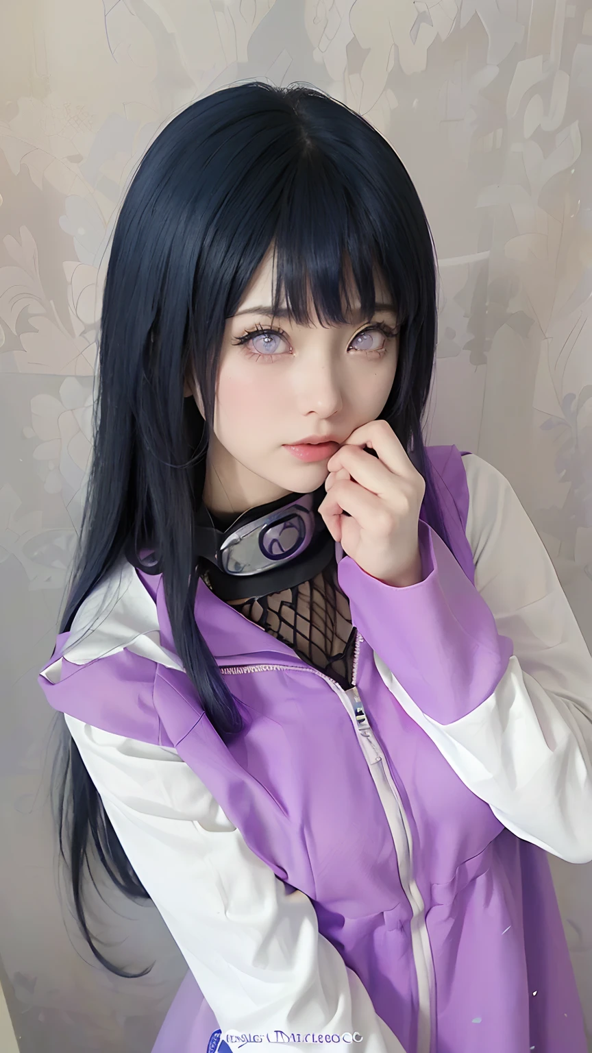 arafed woman with blue hair and a purple vest posing for a picture, hinata hyuga from naruto, hinata hyuga, anime girl cosplay, anime girl in real life, anime cosplay, anime inspired, anime-style, anime style, belle delphine, as an anime character, beautiful anime style, anime waifu, cosplay, anime styled, realistic cosplay