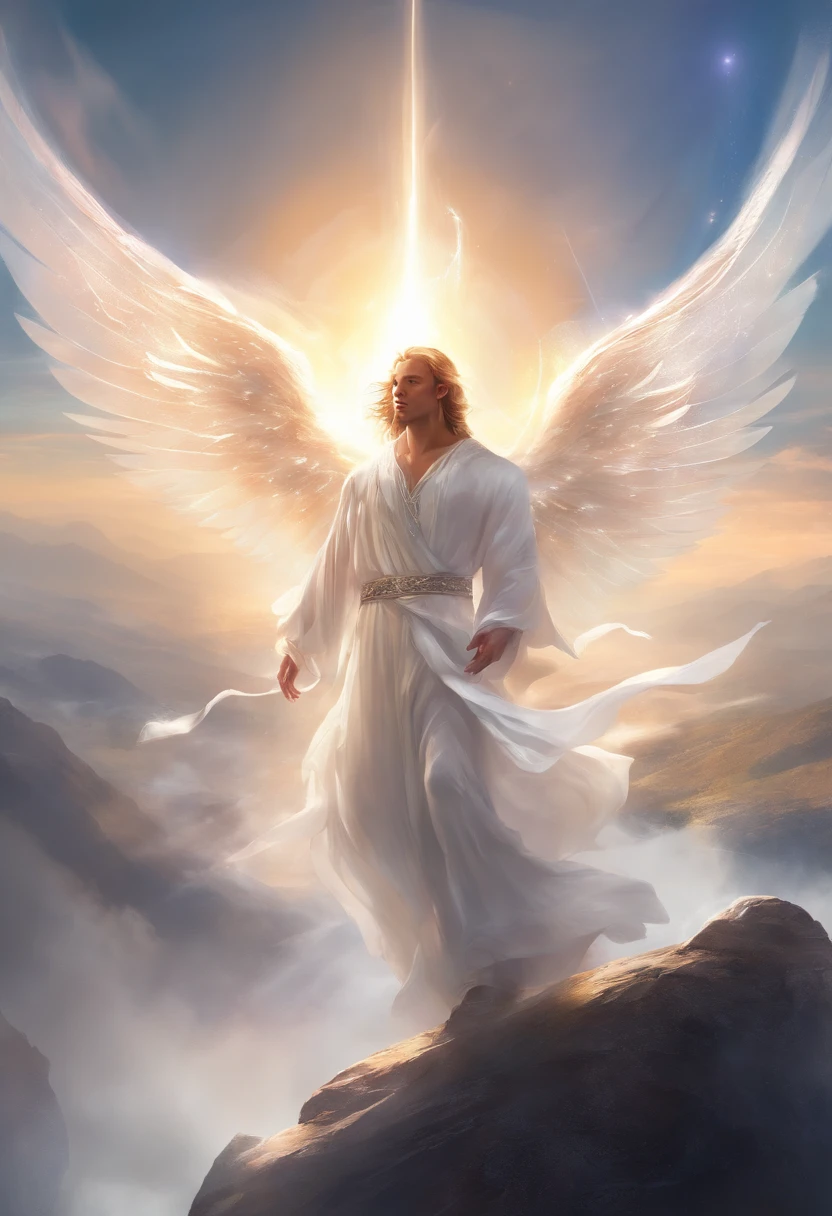 Jesus coming in the clouds with thousands of angels around him. surreal, digitl art, brain waves, flow of information, cultural transmission, subconscious, abstract pattern, neon colors, glitch art, cinematic lighting, hyper detailled, 8k, photorrealistic, Volumetric, Ray traced, studio lighting, swirly vibrant colors, psychedelic elements.