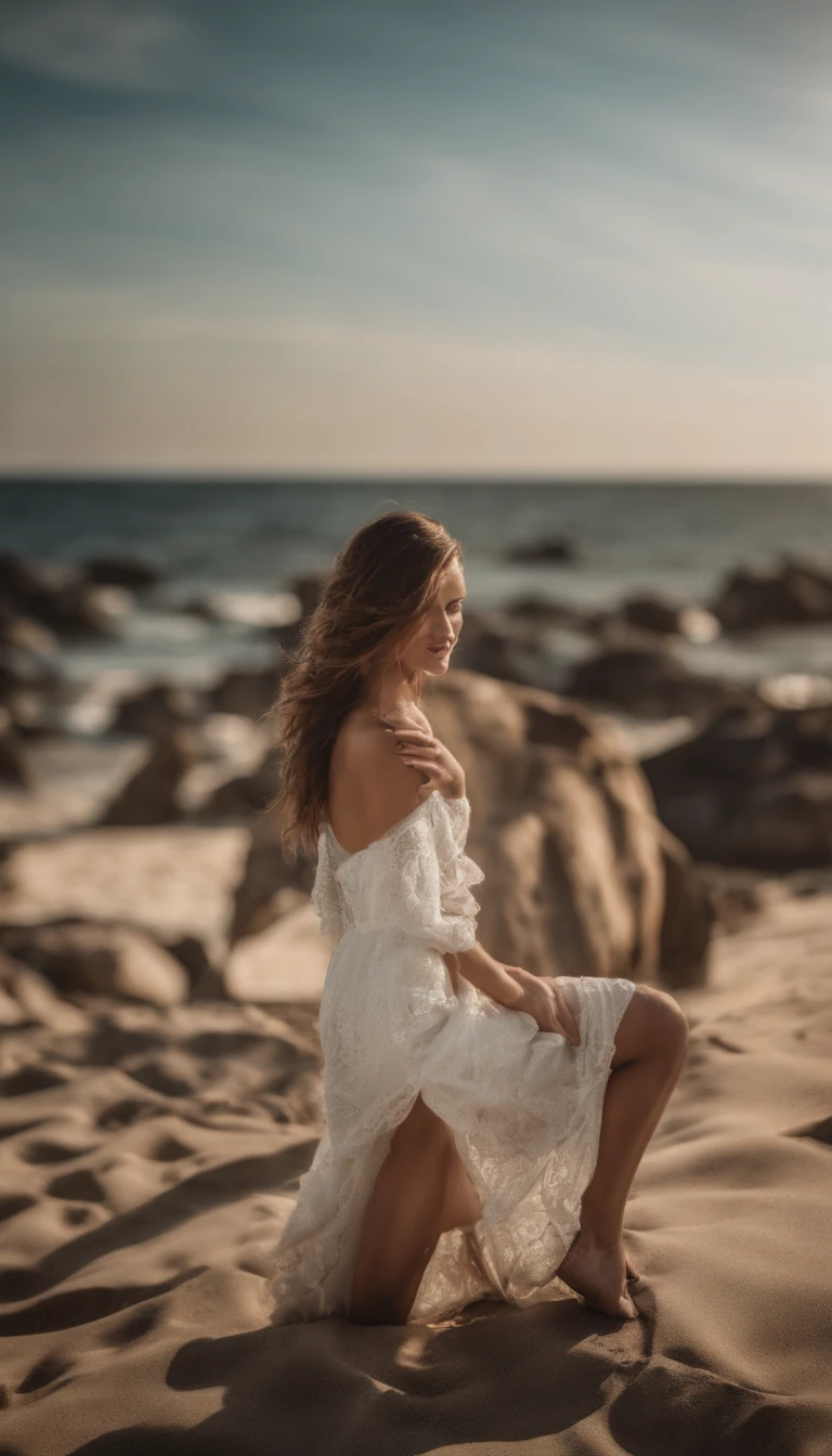 Superior Quality、master-piece、Full body portrait、(fotorrealista:1.4)、CRU Photos、A、Facial texture details、Cool summer beach without bikini、