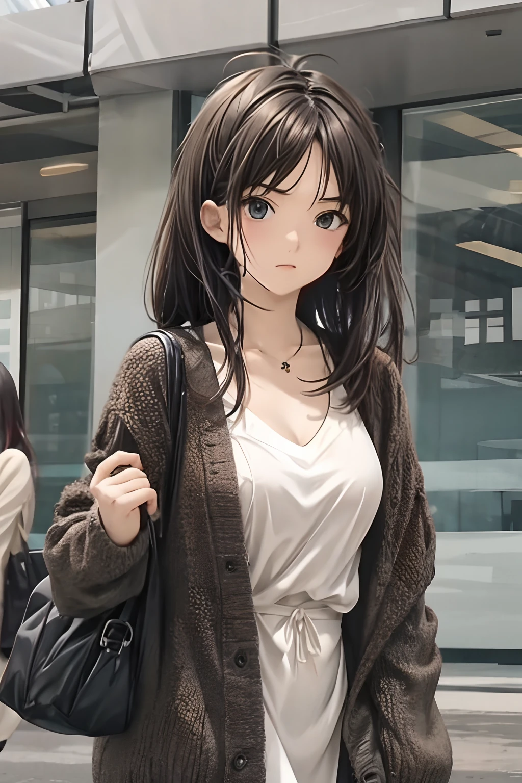 Serious girl in her 20s、For SNS icons、Anime style、Wear less revealing clothing
