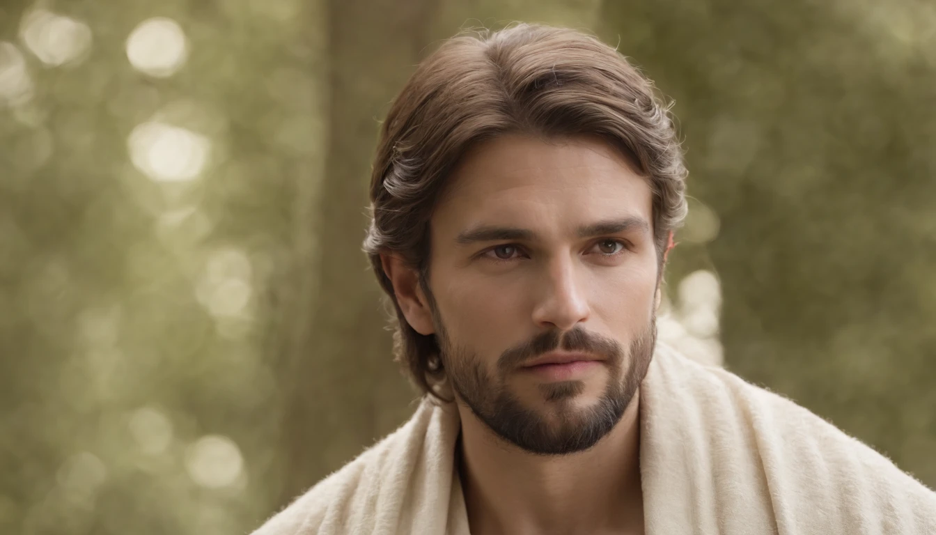 Homem branco, magro, cabelo liso, cabelos longos, barba grande, melhor qualidade, Wearing Ancient Christian Robe, ultra hd, 4k, ultra realista, rosto detalhado, olhos verdes, olhos detalhados, vida real, qualidade perfeita