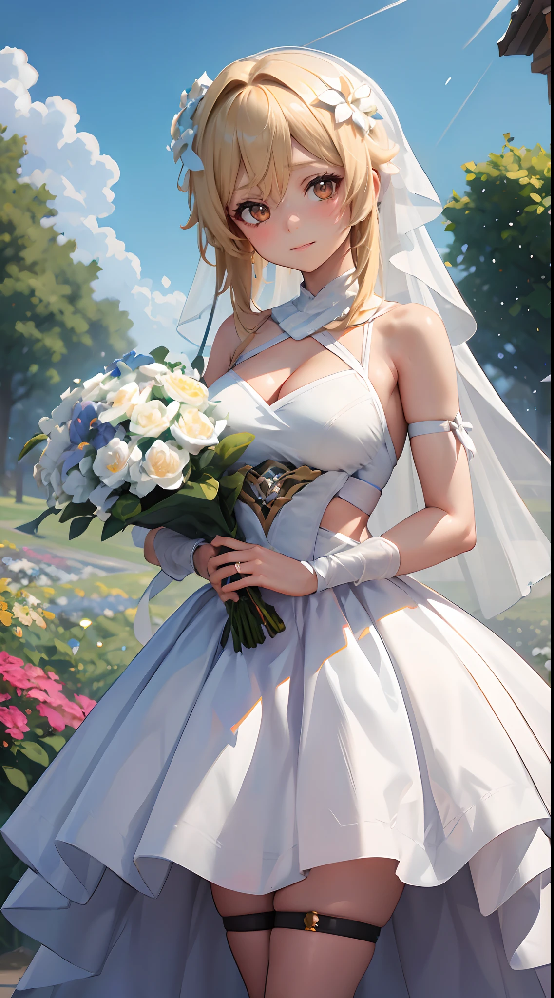 a married couple, beautiful detailed eyes, beautiful detailed lips, extremely detailed eyes and face, long eyelashes, elegant wedding dress, smiling, loving embrace, outdoor garden setting, golden hour lighting, cinematic composition, romantic, intricate floral arrangements, lush greenery, (best quality,4k,8k,highres,masterpiece:1.2),ultra-detailed,(realistic,photorealistic,photo-realistic:1.37),cinematic lighting,vibrant colors,professional portrait
