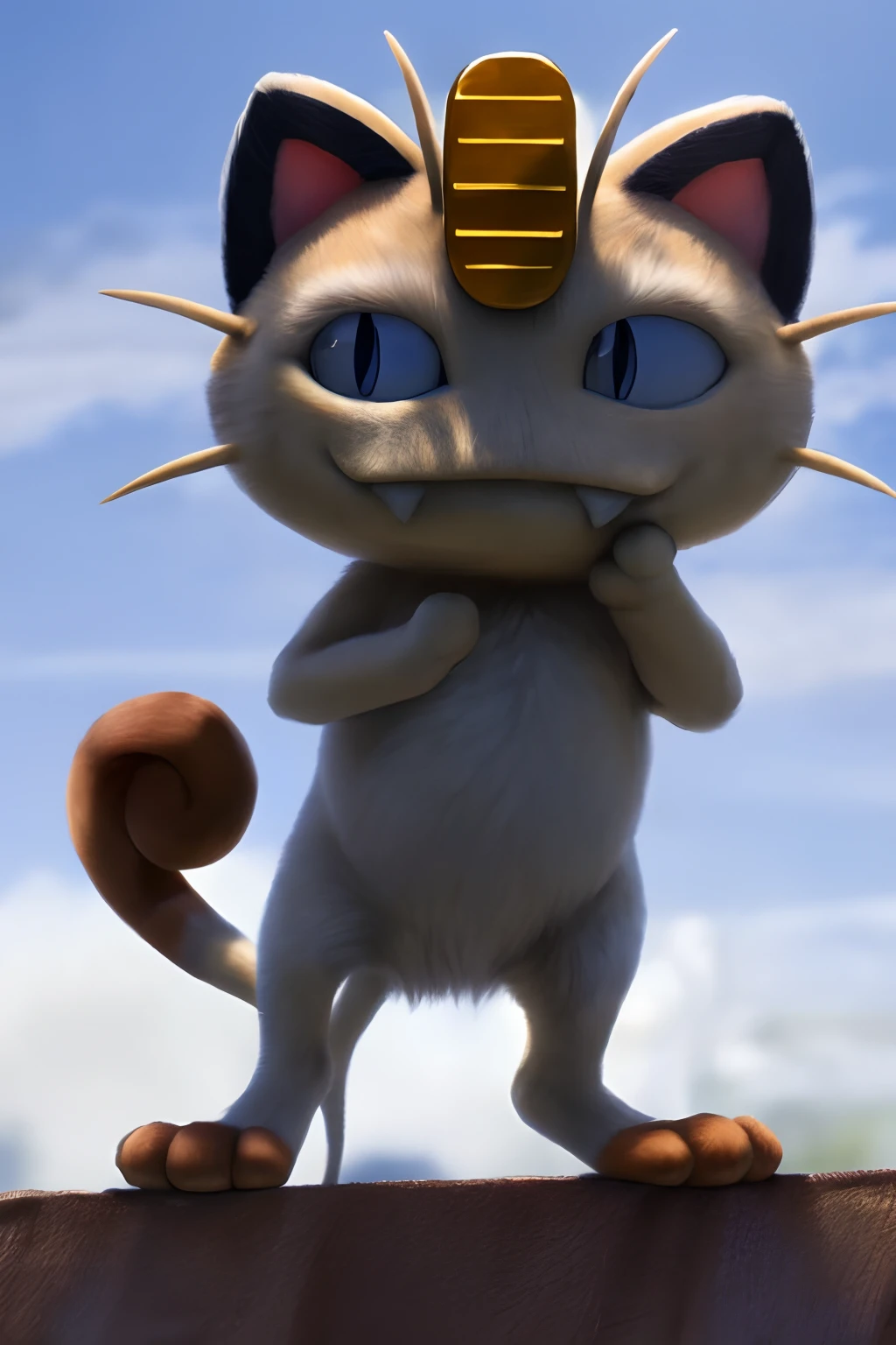 ((realistic)), ((photorealistic)),((high-res, masterpiece, best quality, cinema lighting)), masterpiece, best quality:1.2), upper body, solo, masterpiece, best quality, 4k, photograph, cinematic, modelshoo ,ultra realistic 8k cg, masterpiece, ((ultra detailed background, delicate pattern, intricate detail)), (highly detailed, fine details), best quality, (photorealistic:1.4), absurdres, RAW photo,masterpiece, best_quality, ((boy 1.3)), solo, realistic fur, detailed, (detailed fur, fur, furry body:1.2), (by ratte and nuzzo and kenket:0.7), ((Meowth 1.5)), pokemon, snaggletooth, smile, upper body, high quality, absurd res, photo manipulation, photography \(artwork\), detailed,(((standing on hind legs)))