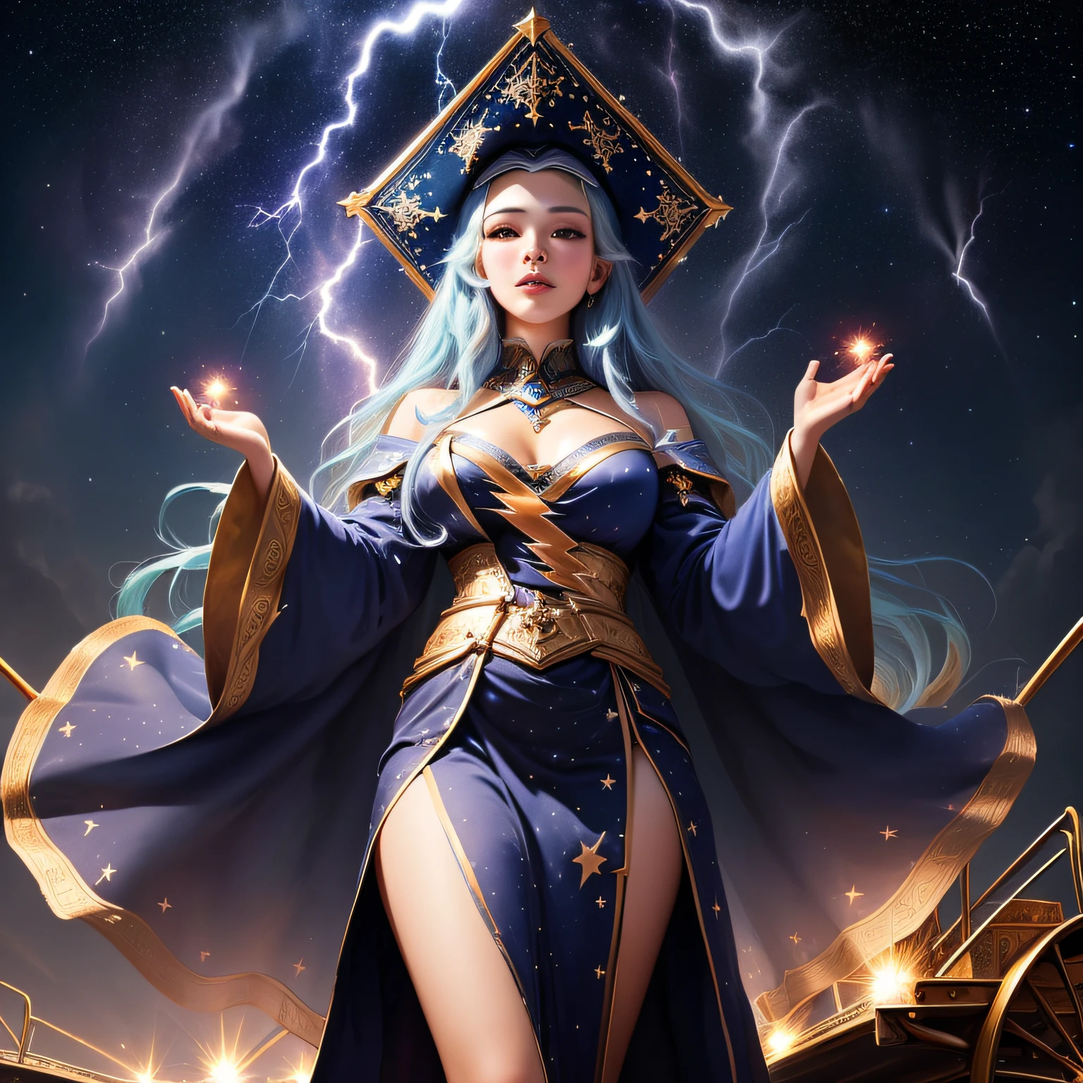 The vastness of the universe，The stars twinkle，Fortune telling woman，Raise your hands up，lightning，cart，