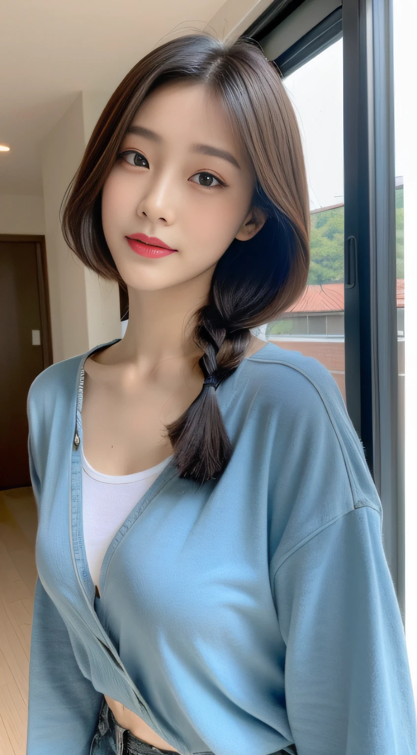 ((Top  Quality, 8K, ​masterpiece: 1.3)), 1woman, 20yo, Korean female idols: 1.5, Slender abs beauty: 1.3, (Hairstyle casual, large full breasts: 1.1), S-line body, Full Makeup: 1.1, Clothes Random:1.1, Ultra-fine face, A detailed eye, Double eyelidd, Location Random: 1:2