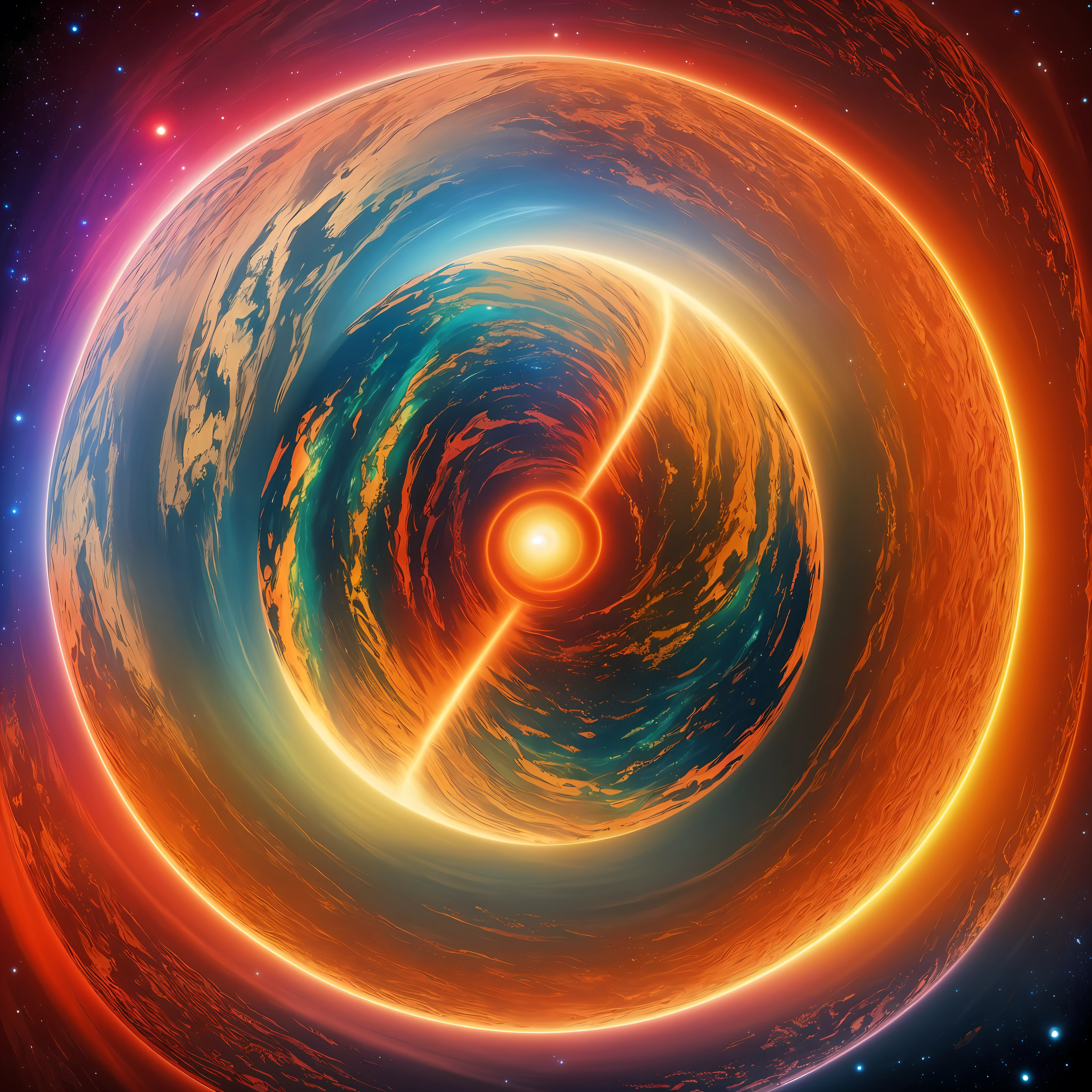 Deep in the universe, a giant colored planet is tumbling. The surface of the planet emits dazzling light and attractive colors such as red, green, blue, etc. They intertwine to form beautiful patterns, as if the entire universe is immersed in endless splendor. --auto --s2