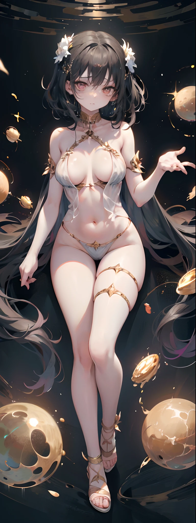 (Phlegm sputum, phlegm:1.2), Almighty Goddess,(s fractal art:1.1),(a color:1.1)(blossoms:1.3),Decorated in brilliant gold,silkouette,Bare shoulders,open waist,Open navel,Bare thighs,full bodyesbian,kosmos,galactic,Particle,black hole,transcendent being