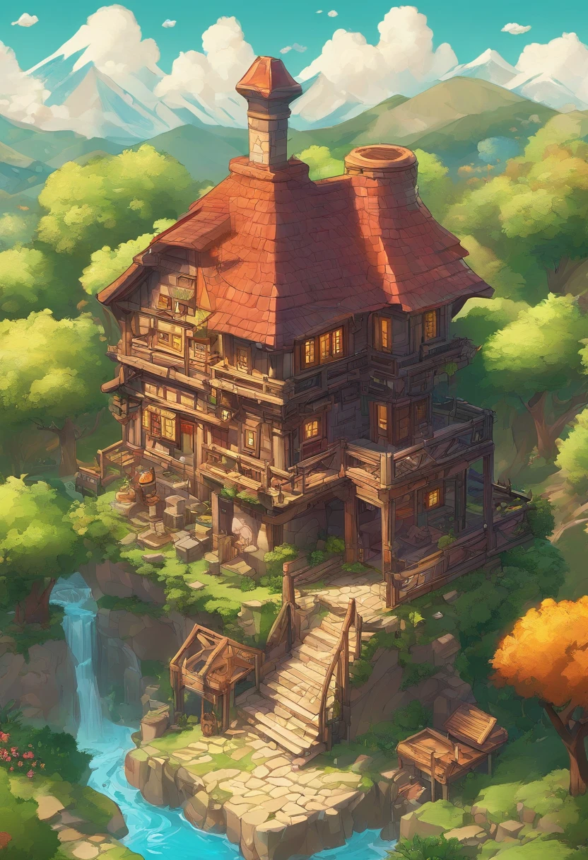 Link's house in kokiri village, on top of the tree trunk, foliage around, stairs to climb, (the legend of zelda: a link to de past), (ambient light: 1.5), (view from below that focuses on the character , expansive mode photography), ultra quality, (8k rendered photography), (ultra detailed), (refined strokes), (highest quality), (warm lighting: 1.0), dreamy, magical, (solo:1.0)