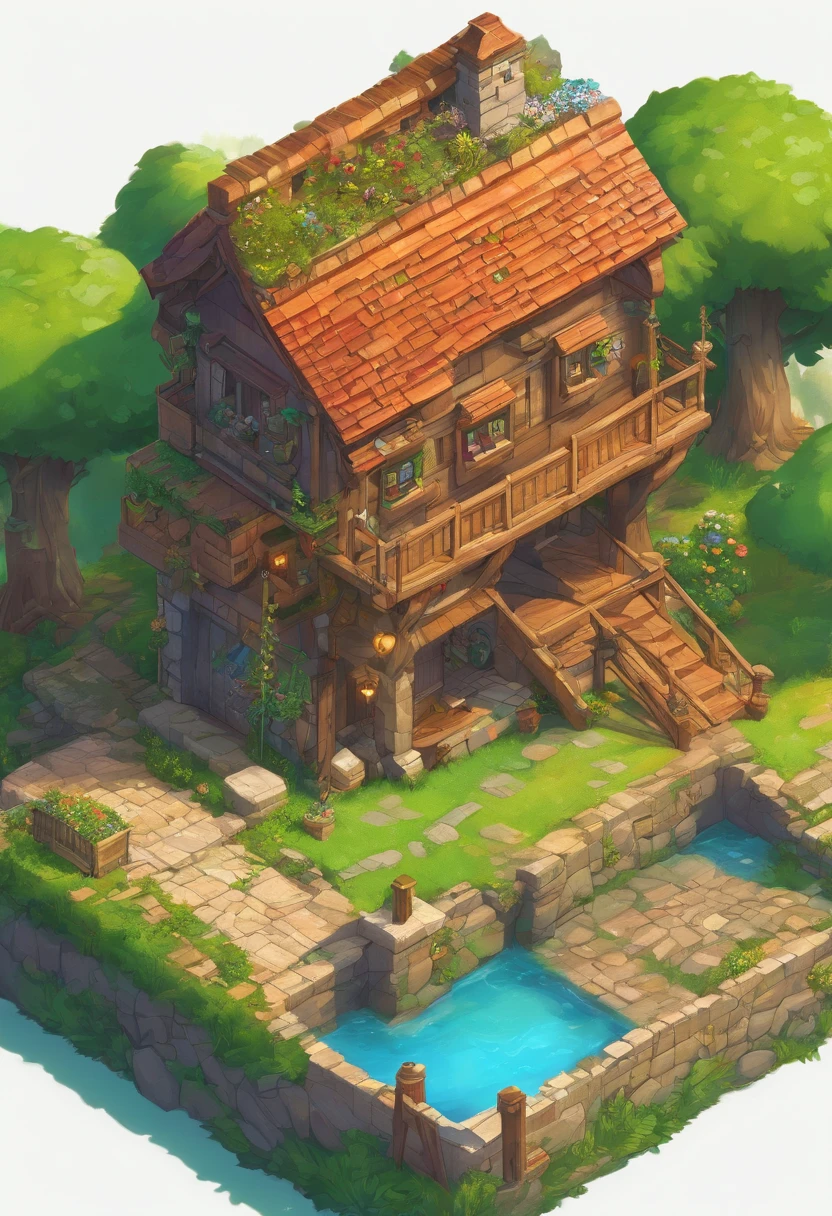 Link's house in kokiri village, on top of the tree trunk, foliage around, stairs to climb, (the legend of zelda: a link to de past), (ambient light: 1.5), (view from below that focuses on the character , expansive mode photography), ultra quality, (8k rendered photography), (ultra detailed), (refined strokes), (highest quality), (warm lighting: 1.0), dreamy, magical, (solo:1.0)