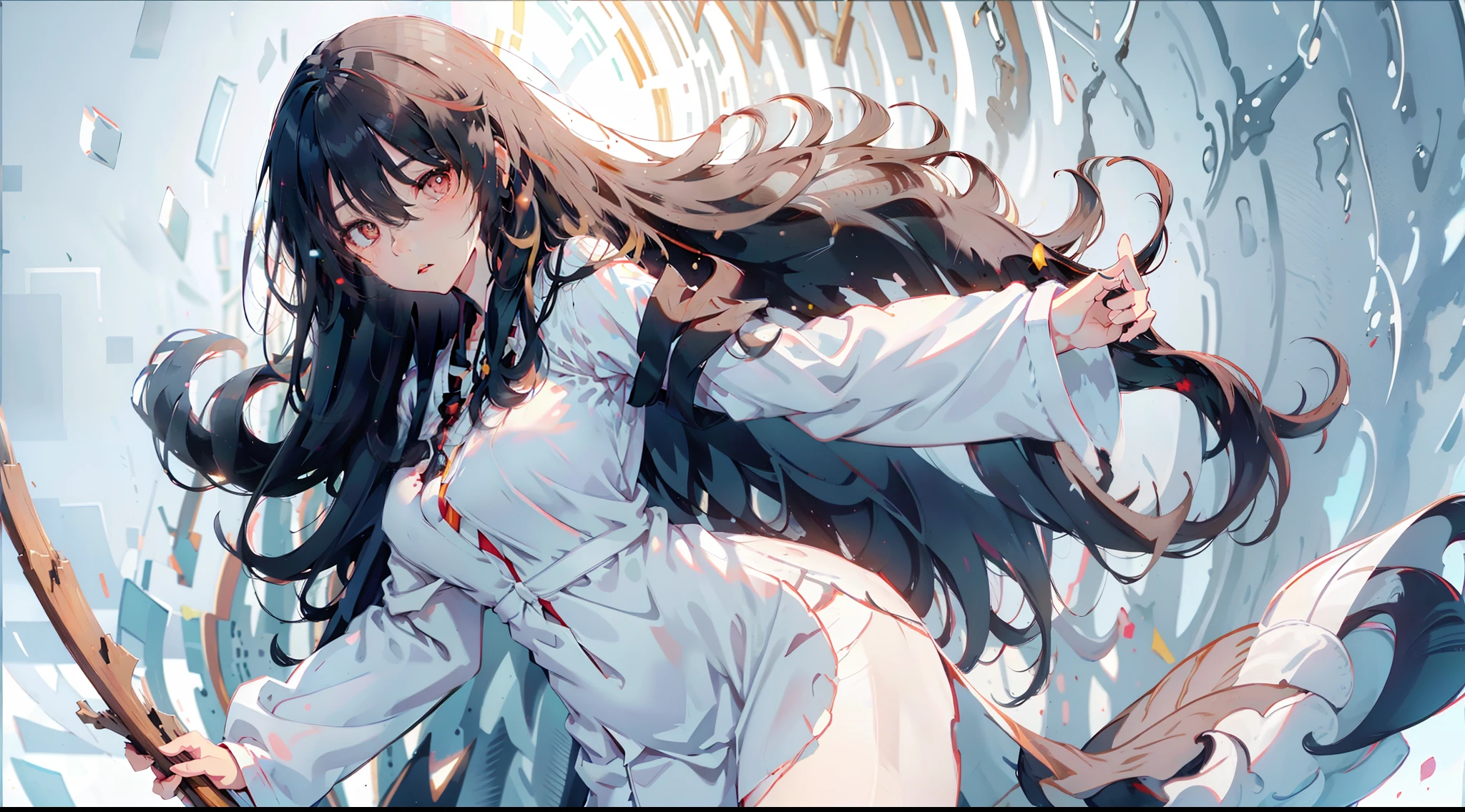 with a pure white background，Black color hair， Delicate face， Black pupils， black cloaths， Long， Straight hair， Black color hair， hyper HD， Masterpiece， ccurate， Anatomically correct， Textured skin， Super detail， High details， High quality， Award-Awarded， Best quality， 4K