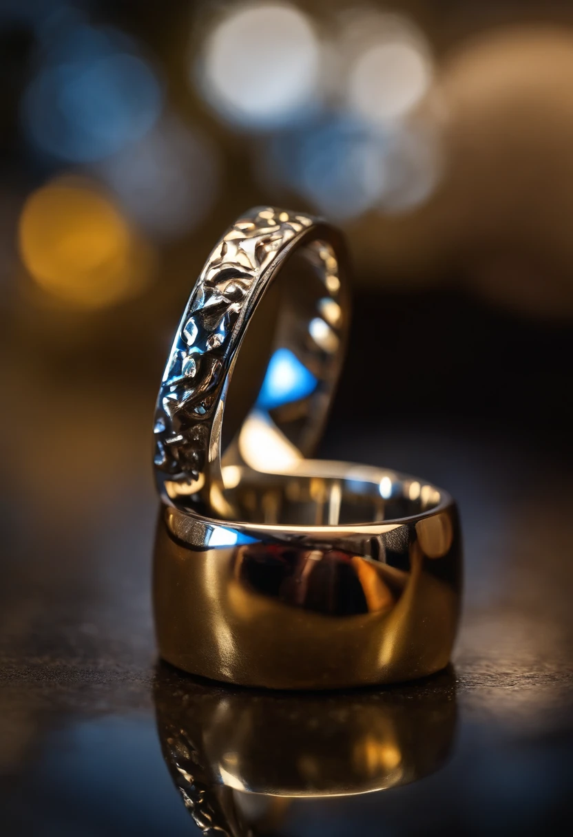 Metallic ring），hyper photorealism，Alexander Calder（r，macro shot，Reflex lens，spotlight，lord of the ring，Reflection