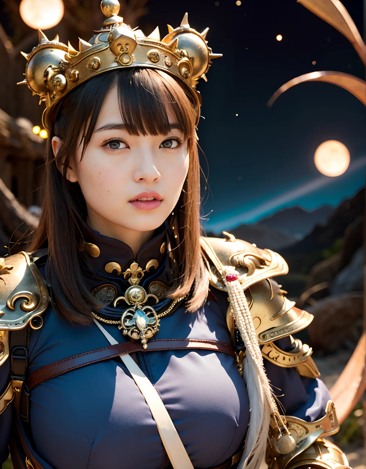 Professional , masterpiece、top-quality、photos realistic , 、top-quality、超A high resolution、(Photorealsitic:1.4)、Raw photo、depth of fields (Gemstone Gold Metal Body:1.9),(Matte White、Toostock、cleavage of the breast、(cleavage of the breast)、(Detailed Dragon Armor)、(Have the strongest weapon)、((Random Hairstyles 1.6),Dark Fantasy,)explosions、intense fighting、(Precipitous cliffs),Dragon Gold Weapon,Mystical expression、Particles of light、Fight dragons、(Detailed Dragon Helmet),Gorgeous Silver Weapons ,(( Dragon's dense and gorgeous sword)) , Beautiful knife ,warhammer 40k ,Detail and gorgeous crown、((Blue hair))、(Castle background)、、((Gangle's forest background))、Beautiful Caucasian beauty、1a person、dynamic ungle,((()))、Smaller head、A smile、Castle background、Thin and beautiful female hands、cleavage of the breast、Soldier in iron armor on background、Mystical expression、Light Effects、intense fighting、Wind-effect、magic circles、With the legendary magic wand、(demonic wings)、Toostock、