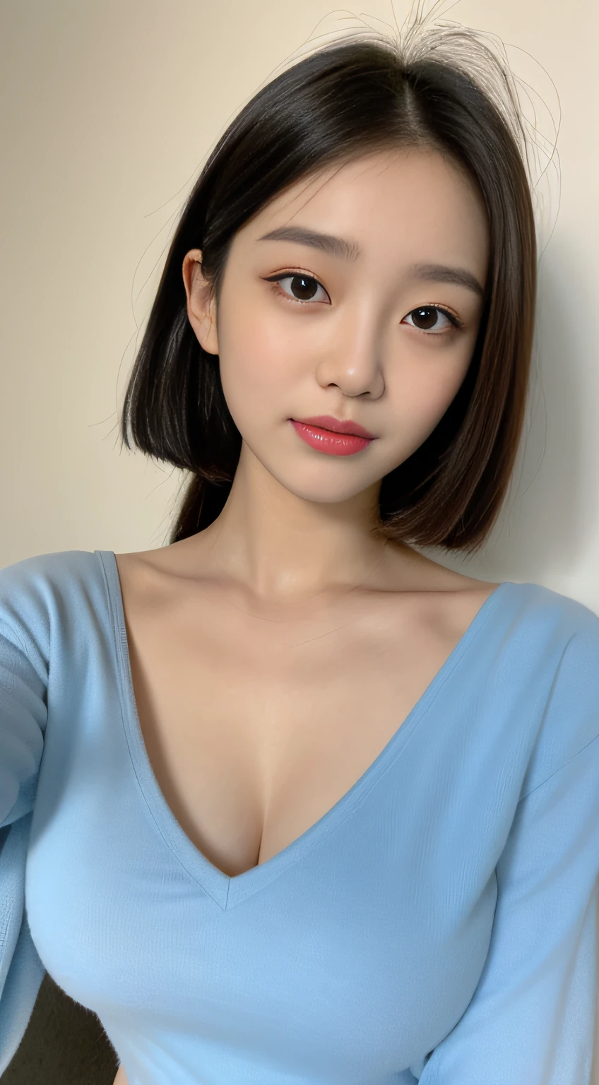 ((Top Quality, 8K, masterpiece: 1.3)), 1woman, 20yo, Korean female idols: 1.5, Slender abs beauty: 1.3, (Hairstyle casual, large full breasts: 1.1), S-line body, Full Makeup: 1.1, Ultra-fine face, A detailed eye, Double eyelidd, Location Random: 1:2