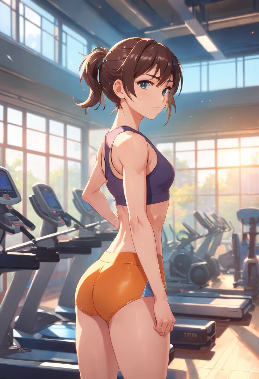 (highres:1.2,masterpiece:1.2),ultra-detailed,realistic:1.4,1girl,defined abs,chun li at the gym, Pose mais forte, coxas musculosas,huge breasts,thicc,sports bra,tight leggings,in the gym, body sweat,woman's face glowing with sweat,large mirrors on the gym interior,shiny gym floor,spotless gym equipment,vibrant and energetic atmosphere,strong and confident posture,vivid colors,professional lighting,determined expression on the girl's face,powerful movements,fit and toned body,harmonious ambiance,natural sunlight streaming through windows,