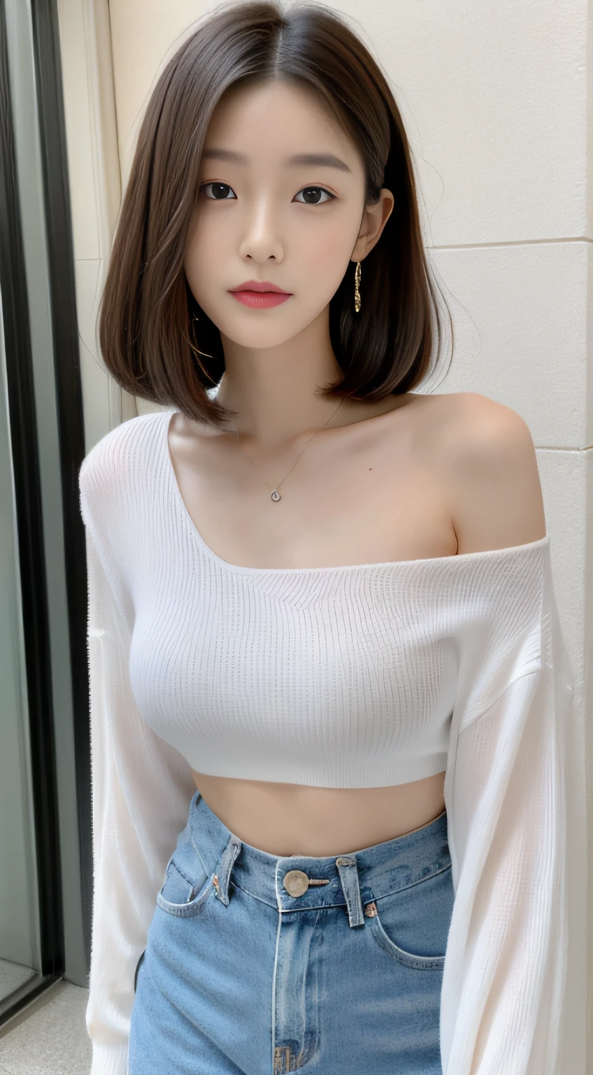 ((Top  Quality, 8K, ​masterpiece: 1.3)), 1woman, 20yo, Korean female idols:1.5, Slender abs beauty: 1.3, (Hairstyle casual, large full breasts: 1.1), S-line body, Ultra-fine face, A detailed eye, Double eyelidd, Location Random: 1:2