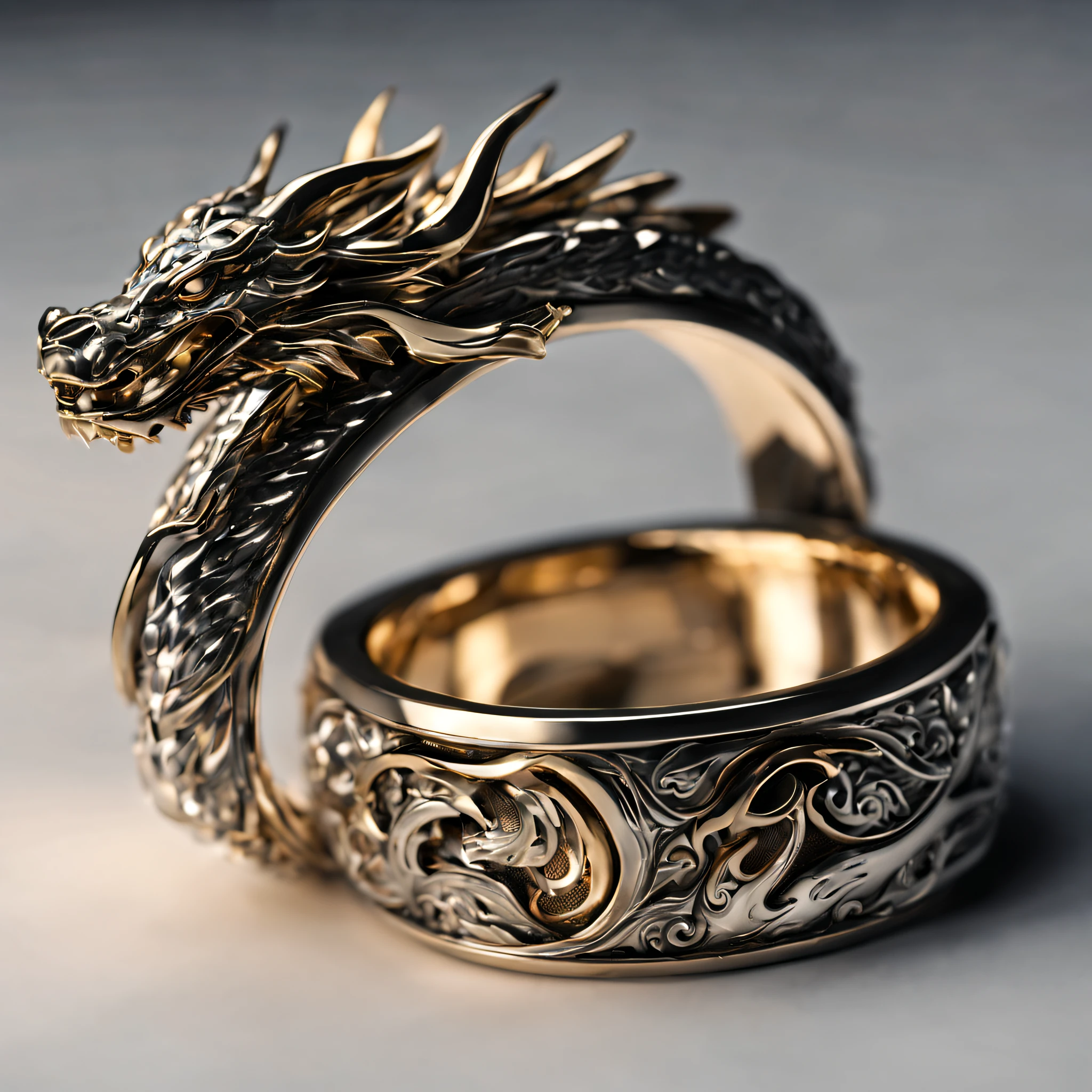 best quality, ultra-detailed,
an extremely delicate and beautiful,
Metal Ring, dragon motif,
depth of field, professional lighting,