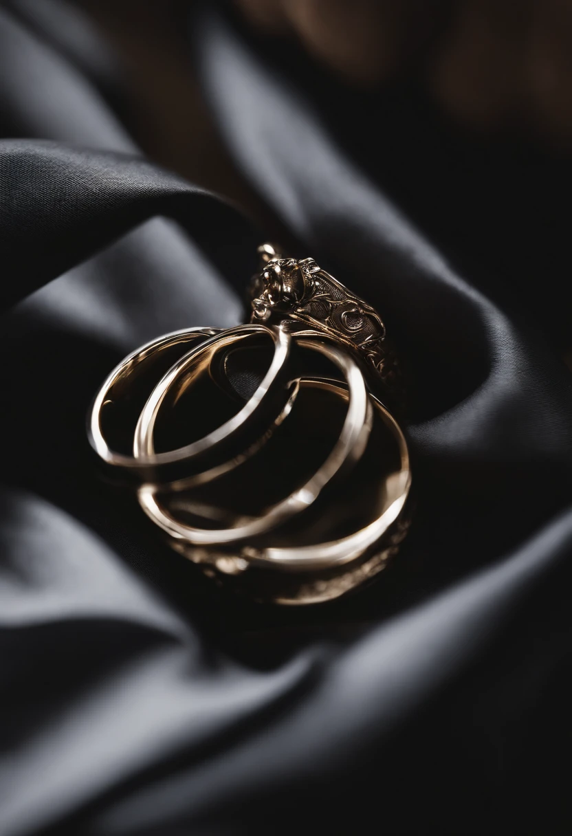 Metal rings），hyper photorealism，Alexander Calder（r，macro shot，reflective lens，spotlight，lord of the ring，Reflection，Openwork engraving，Luxury photography，Wear it on your hand，Rope modeling