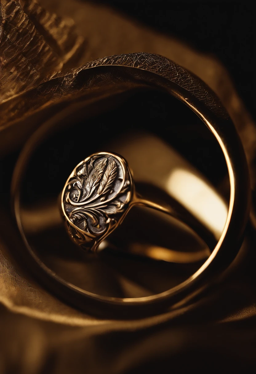 Metal rings),hyper photorealism,Alexander Calder(r,macro shot,reflective lens,spotlight,lord of the ring,Reflection,Openwork engraving,Luxury photography,Wear it on your hand,Local close-up