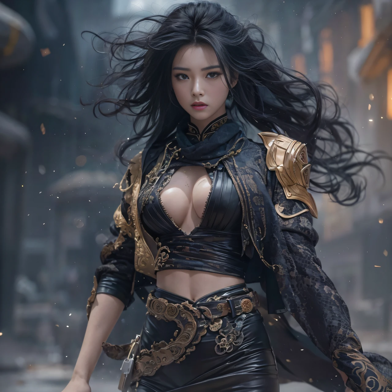 （asterpiece, Best quality), 1girll, Black hair, Wearing gold wire glasses, Cyberpunk, Solo, waist-high, Sexy appearance，Trailer poster effect（The scene of the explosion）My eyes were full of confusion，He clenched his fists，Rush up，Deliver a fatal blow to your opponent，full bodyesbian，Full Body Male Mage 32K（tmasterpiece，k hd，hyper HD，32K）Flowing black hair，The camp is disorganized，zydink， a color， patriot （Ruins）， （Linen batik scarf）， Angry fighting stance， looking at the ground， Batik linen bandana， Chinese python pattern long-sleeved garment， （Abstract propylene splash：1.2）， Dark clouds lightning background，Flour flies（realisticlying：1.4），Black color hair，Flour fluttering，Background fog， A high resolution， the detail， RAW photogr， Sharp Re， Nikon D850 Film Stock Photo by Jefferies Lee 4 Kodak Portra 400 Camera F1.6 shots, Rich colors, ultra-realistic vivid textures, Dramatic lighting, Unreal Engine Art Station Trend, cinestir 800，Flowing black hair,（（（Platinum Mage））），The male mage was furious，Trailer poster effect，Xiaoyi、Mu Ling、Autumn lotus、with a cold、Kazumi、Dai Yun、Yajing、Mengjie、Ling Wei、Midland、Panhai、Yan Ying、Security forces、Aim for、Zhou Nan、Autumn butterflies、Qianyi、anjou、Shi Rui、Mountain geese、Youling、Incense、Xiaolan、White glow、Jade Mountain、Cold shock、Autumn Cui、Summer Willow、As it is、yinan、Shuyi、Emerald peach、Send Yao、romatic、Ask Willow、Phantom peach、, Mengyao、Kexin、Siqi、jiayi、wanting、Yajing、Yuwei、YU Yan、Perran、Shin-yeon、Mengjie、Lizzy、Jingwen、Yuechan、Changxi、Midland、wanting、Xue Xian、Yajing、Huixi、mano、YU Yan、Sang Yu