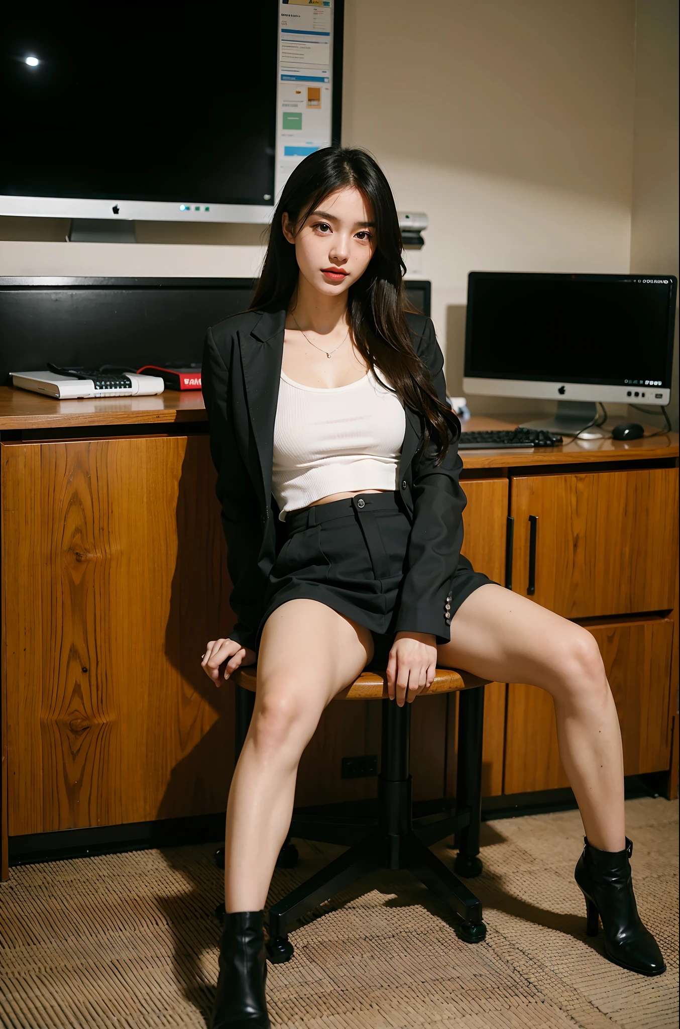 (Realistic:1.2), 18yo Girl, sexy outfit , sitting, computer classroom
