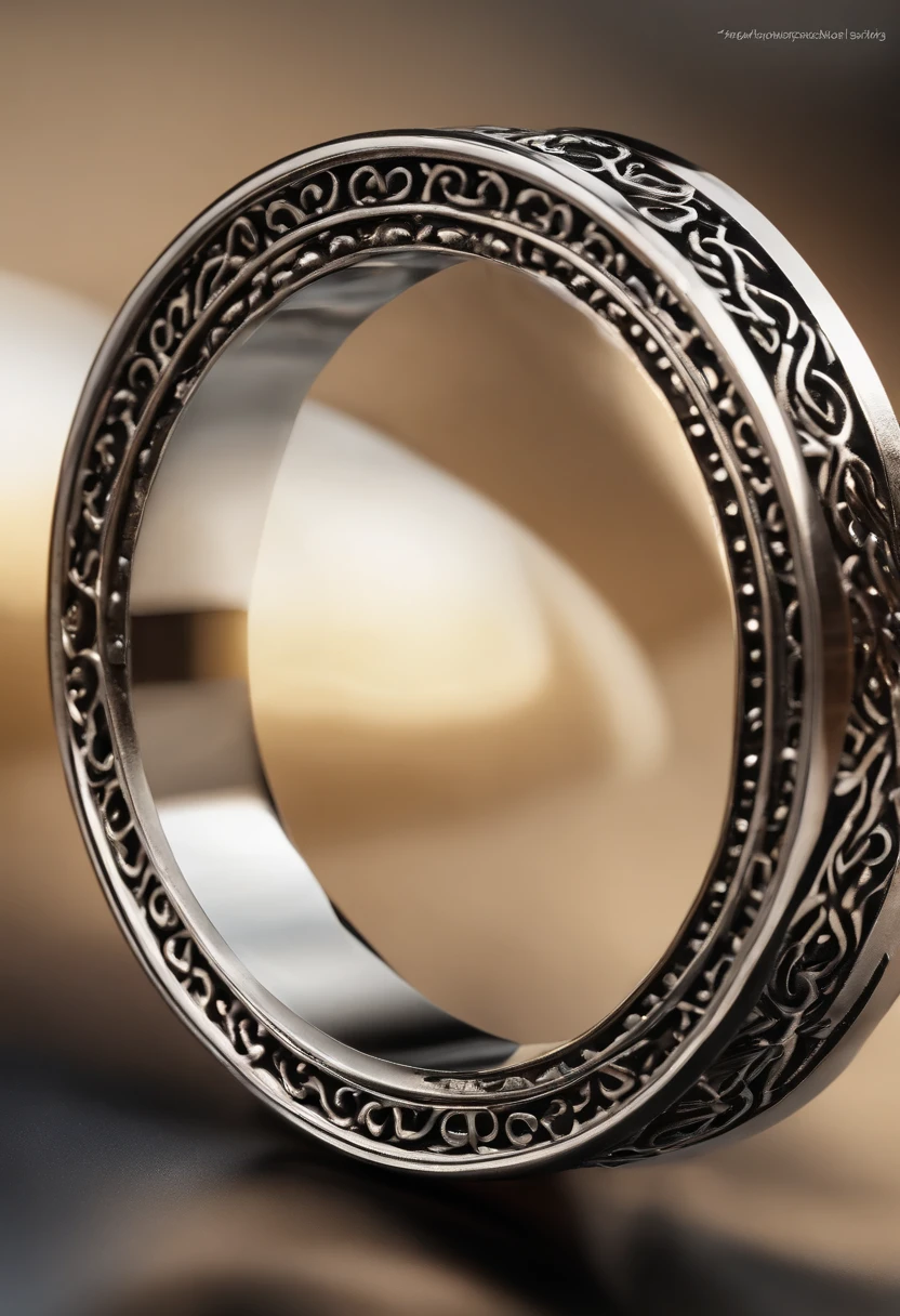 Metal rings),hyper photorealism,Alexander Calder(r,macro shot,reflective lens,spotlight,lord of the ring,Reflection,Openwork engraving,Luxury photography,Local close-up,inverted image