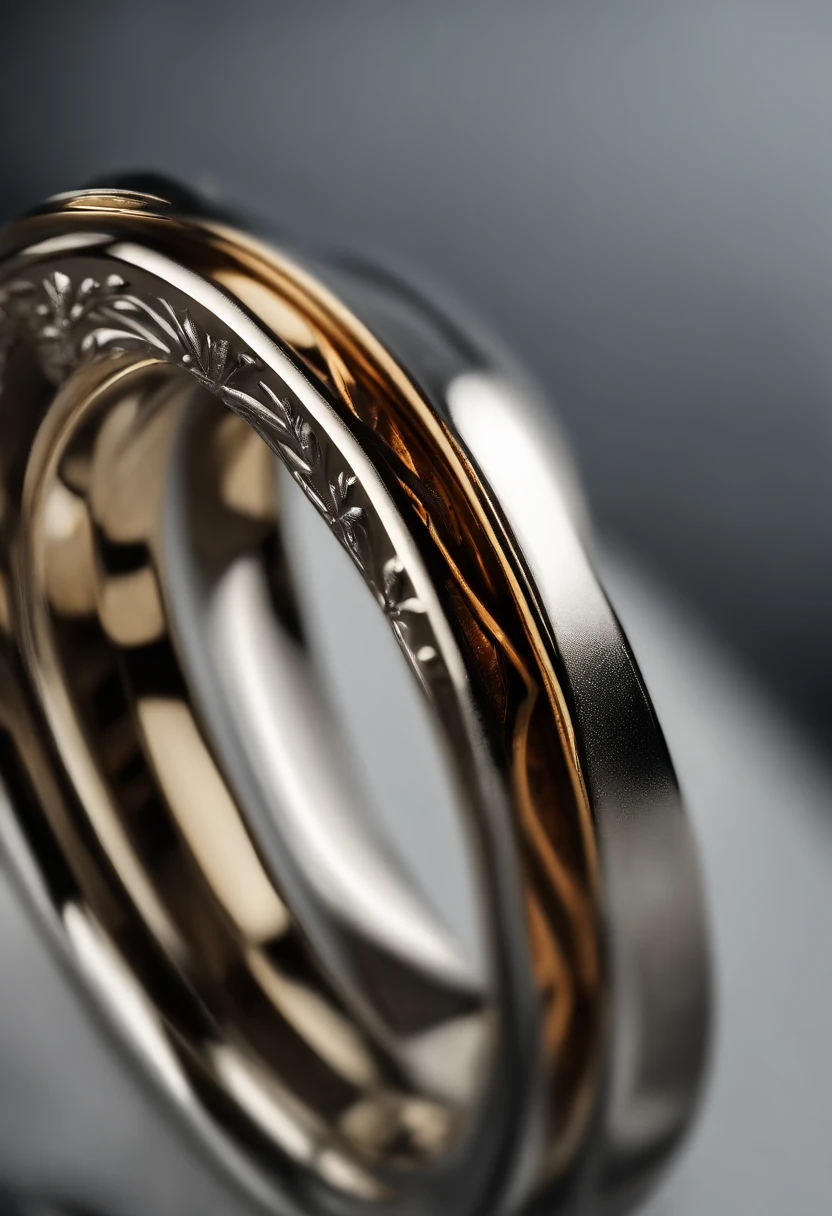 Metal rings),hyper photorealism,Alexander Calder(r,macro shot,reflective lens,spotlight,lord of the ring,Reflection,Openwork engraving,Luxury photography,Local close-up,inverted image