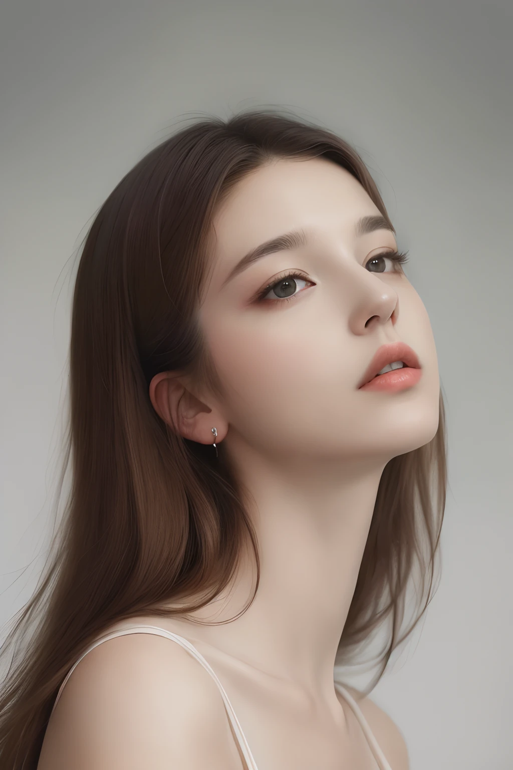 Raw low-angle view, Close-up portrait of Danilova in casual clothes, looking a viewer, 1Woman, pale skin, (round face:1.2), (Curvy Body:0.4), Medium brown hair, Put a seductive face, extremely delicate, intricate details, vivid lighting, atmospheric depth, masterful technique, naturalistic representations, harmonious composition, creative refinement, Official OnlyFans, Best Quality, Masterpiece, extra high resolution, (Photorealistic:1.2),