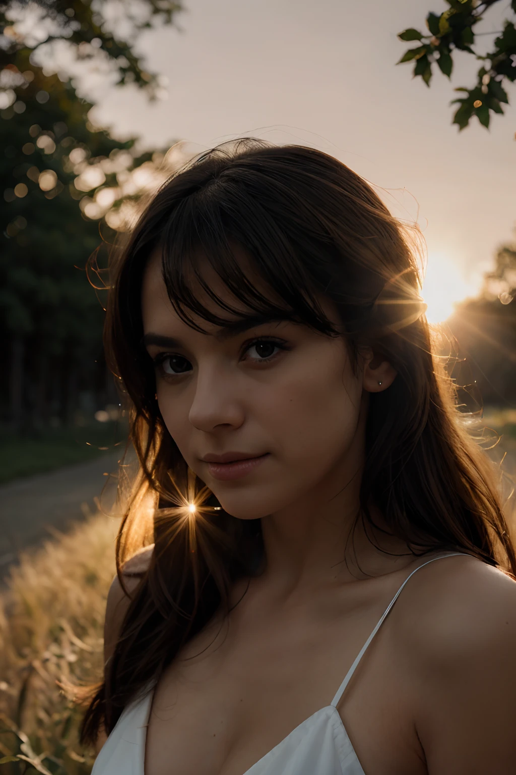 I take a picture of her with my Fujifilm X-H2S , one of the best 4k cameras you can get for advanced work. full 6.2k resolution of the sensor, she's in our dark room, deep dark shadows, tiny slit of light through closed curtains, the extraordinary sunrise sunbeam shaft across her gorgeous face, backlit beauty with sunrise light, stunning relaxed moment, warm sunbeam lens flare over her skin