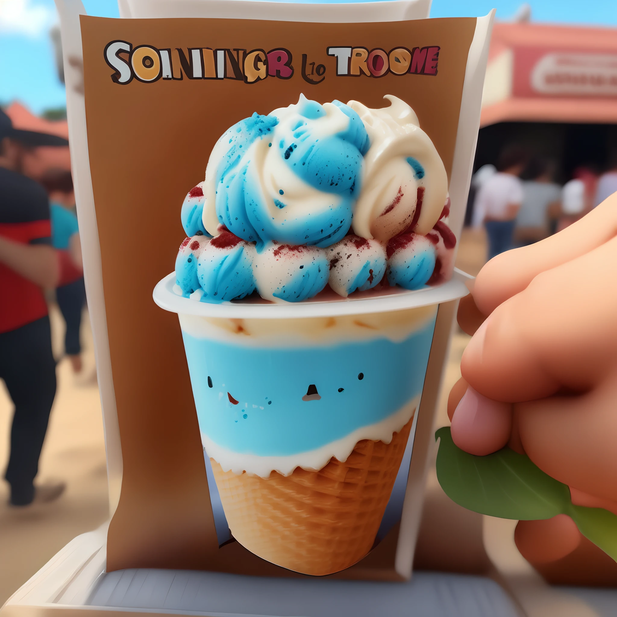 Banner com foto de sorvete em rolinho escrito ao fundo Ice cream roll