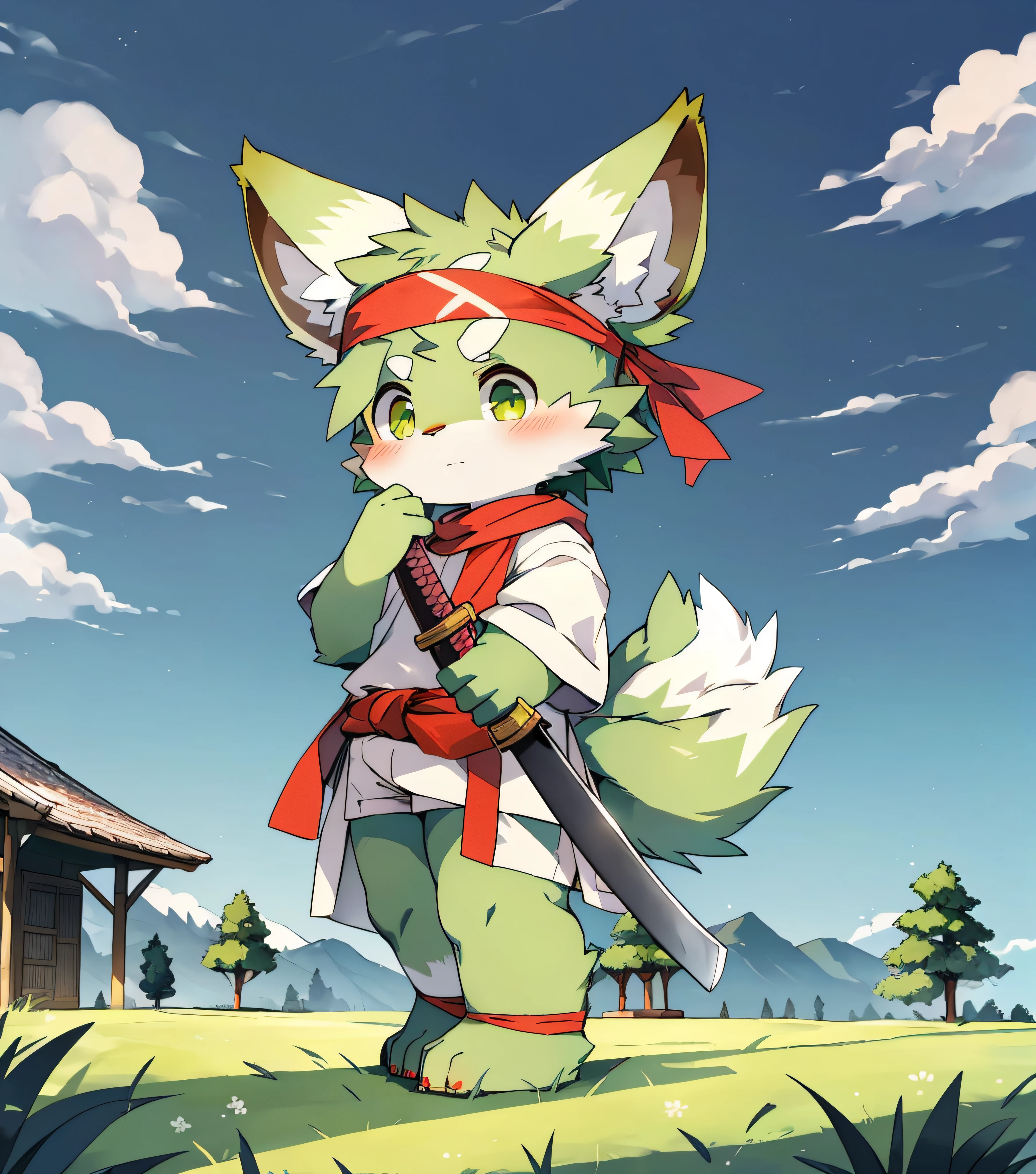 Dark green fur,Dark green fur,Dark green skin,Beast too,Orc boy,grassy fields,lawns,standing on your feet,Attention,blue-sky,shaggy,shaggy,Dark green fur,Dark green fur,Dark green fur,Dark green fur,male people,canid,adolable,adolable,adolable,solo person,Dark green fur,Golden eyes,Thick eyebrows,Fluffy tail,white short sleeve,short white pants,ultra - detailed:1.0,Libido boy,toddle,toddlersoddlers,Cldren,children's,Gamine,Beast too,Beast too,Beast too,adolable,adolable,Shota(Via Dagasi:1.1),anatomy correct,Barefoot,The barefoot,Barefoot,Barefoot,Barefoot,standing on your feet,Attention,bald-headed,Cat feet,lawns,grassy fields,On the lawn,on a grassy field,Step on the grass,Step on the grass,Step on the lawn,bald-headed,balding,balding,Dark green feet,Dark green feet,Dark green feet,Dark green feet,Stand on the lawn,standing in grassy field,Stand on the lawn,red waistband,komono,Red headband,Blood,A child with a katana in his hand,A child with a serious expression,Children step on the grass under their feet,A child with small grass growing at his feet,Very shiny dark green fur
