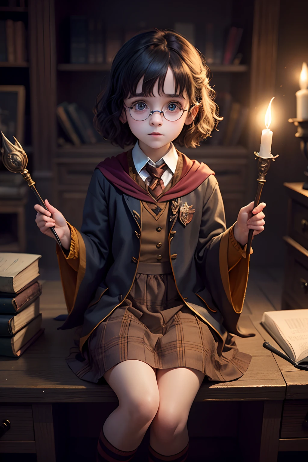 Harry Potter dressed up，Cute  girl，wands，Movie lighting