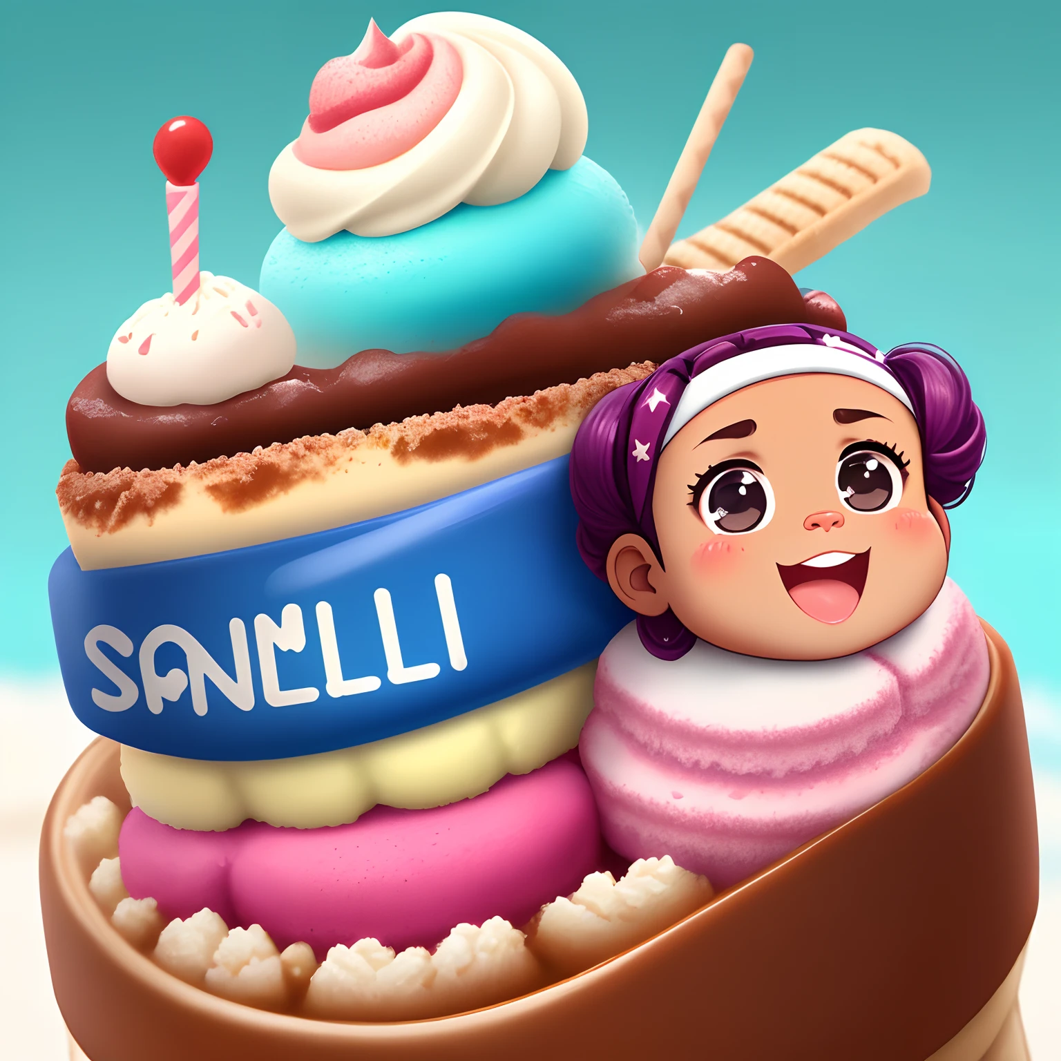Banner de sorvete rolinho feito na chapa escrito ao fundo Ice cream roll