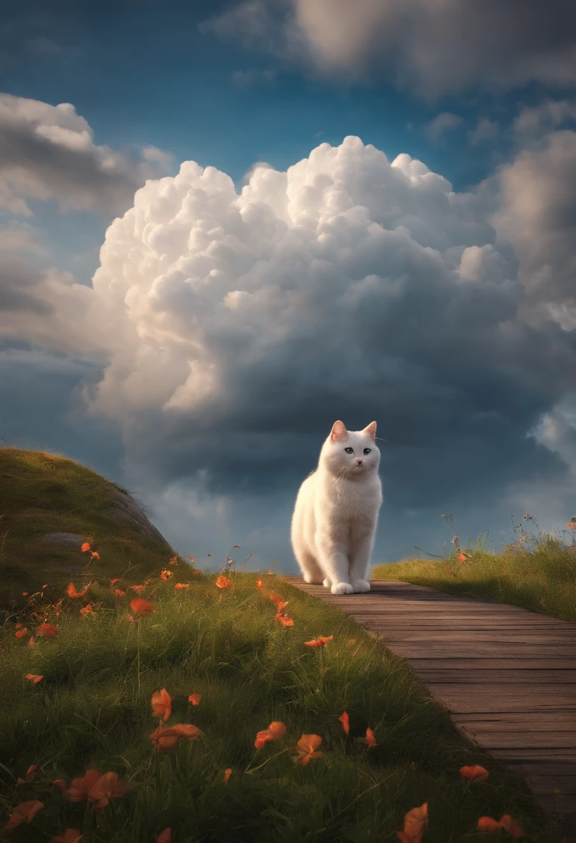 (Atmospheric elements,clouds,catss,quadratic element,Slightly fat,3d)The mascot