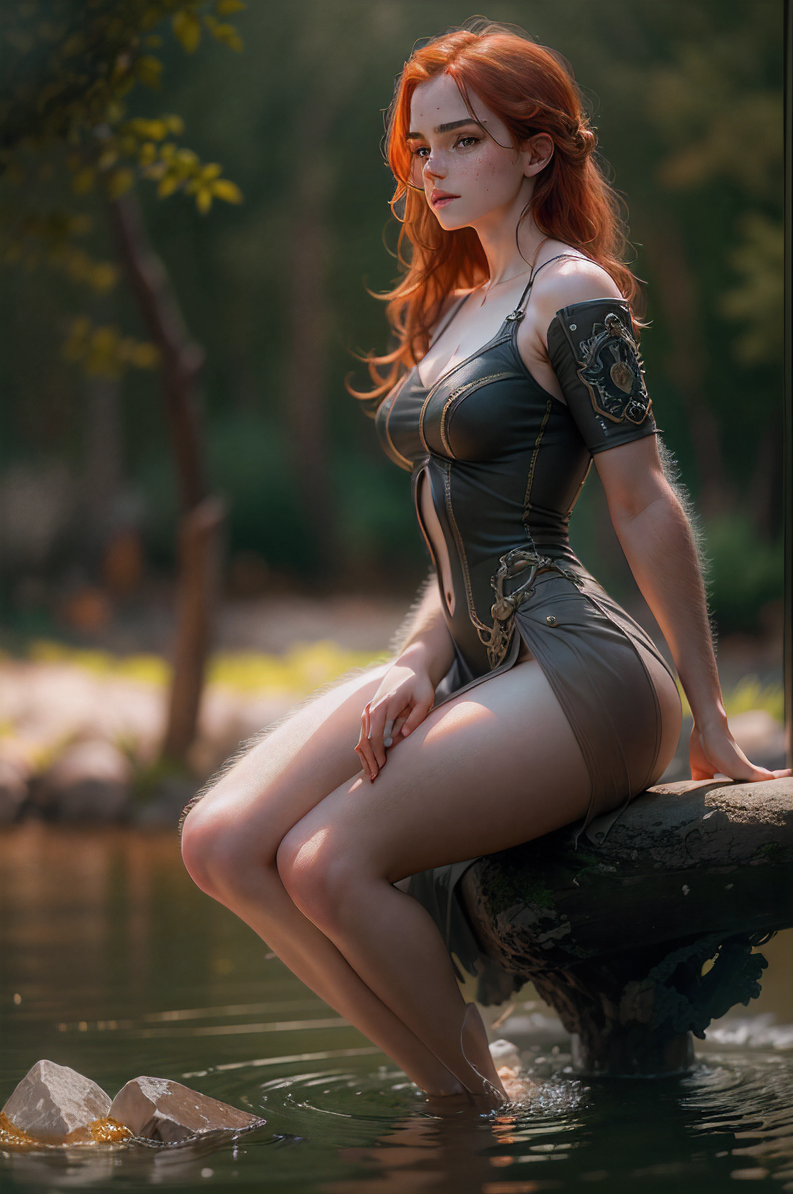 Masterpiece, (((full figure supermodel, full body shot, entire body in frame))), (((magical lighting action shot))) (((beautiful redhead fit pale smiling goddess Scottish woman kneeling in river garden in a park, arms covering flat chest, arms across small chest, arms folded))), (((micro outfit, looking into the camera))) , ((( redhead hair, accurate hands accurate eyes))) moody lighting, very detailed, dramatic lighting, digital art trending on Artstation 8k HD high definition detailed realistic, detailed, skin texture, hyper detailed, realistic skin texture, armature, best quality, ultra high res, (photorealistic:1.4), high resolution, detailed, raw photo, sharp re, nikon d850 film stock photograph 4 kodak portra 400 camera f1.6 lens rich colors hyper realistic lifelike texture dramatic lighting unrealengine trending on artstation cinestill 800, (((accurate female anatomy, perfect eyes))) (((500px, fstoppers, photosight.ru, iso noise))) portrait of beautiful women, looking over spruce forest, moody portrait, striking features, beauty, intricate details, dramatic composition, tension, wispy hair, blue eyes, contrast, texture, realism, high-quality rendering, stunning art, high quality, film grain, Fujifilm XT3, acne, blemishes, detailed skin, freckled