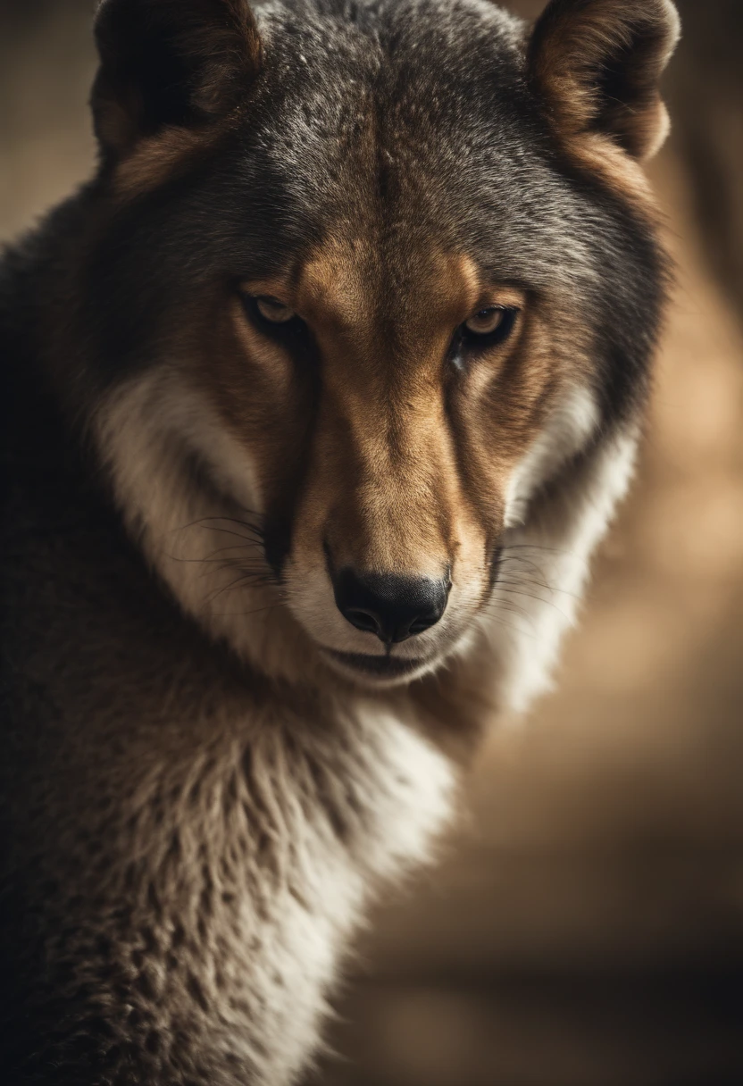 A close up of a wolf staring at the camera - SeaArt AI